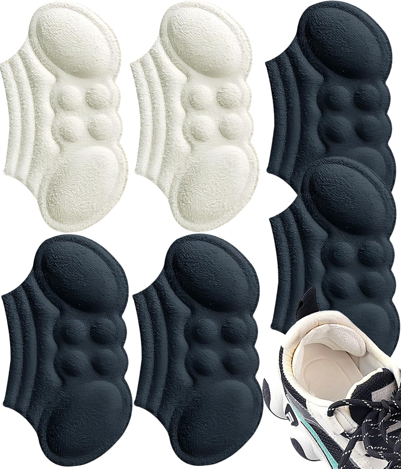 YBVABE Heel Grips for Shoes Too Big - 6 Pieces Heel Cushion Inserts for Loose Shoes, 5D Heel Pads/Protectors/Shoe Filler for Tighter Fit for Men and Women
