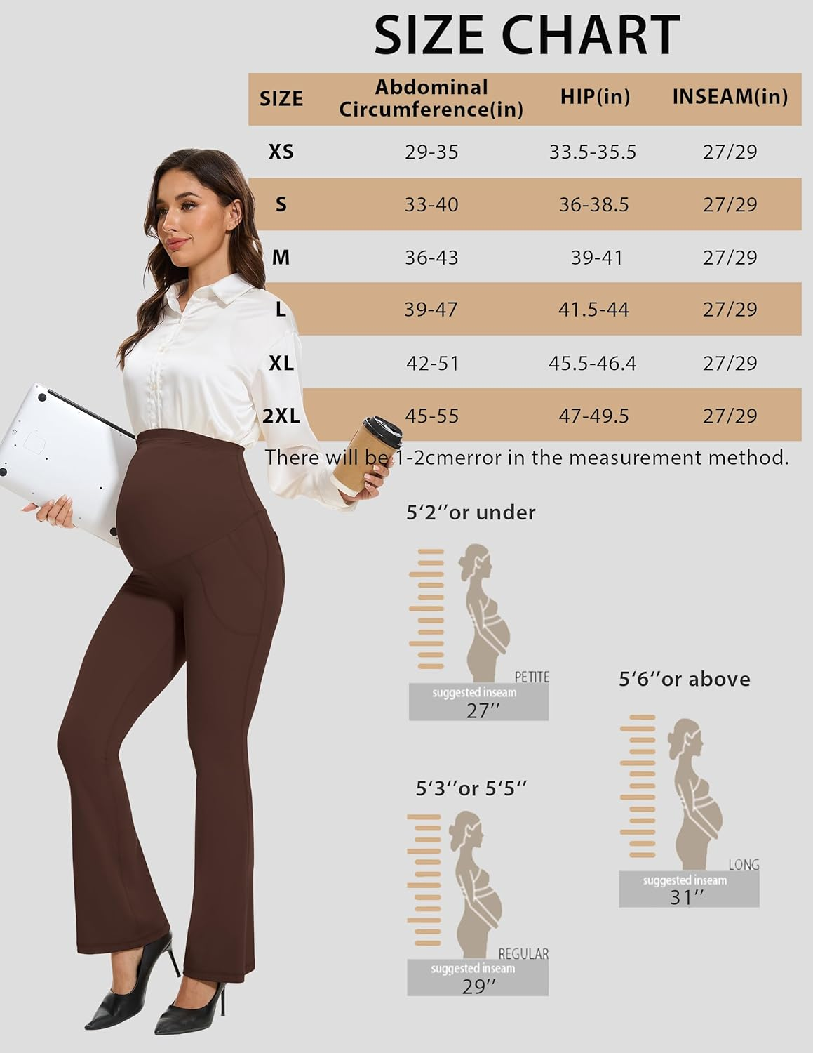 VIMPEP Smooth Feeling Flare Maternity Leggings over the Belly Pregnancy Bootcut Yoga Pants Petite/Regular with Pockets 303 image number 5