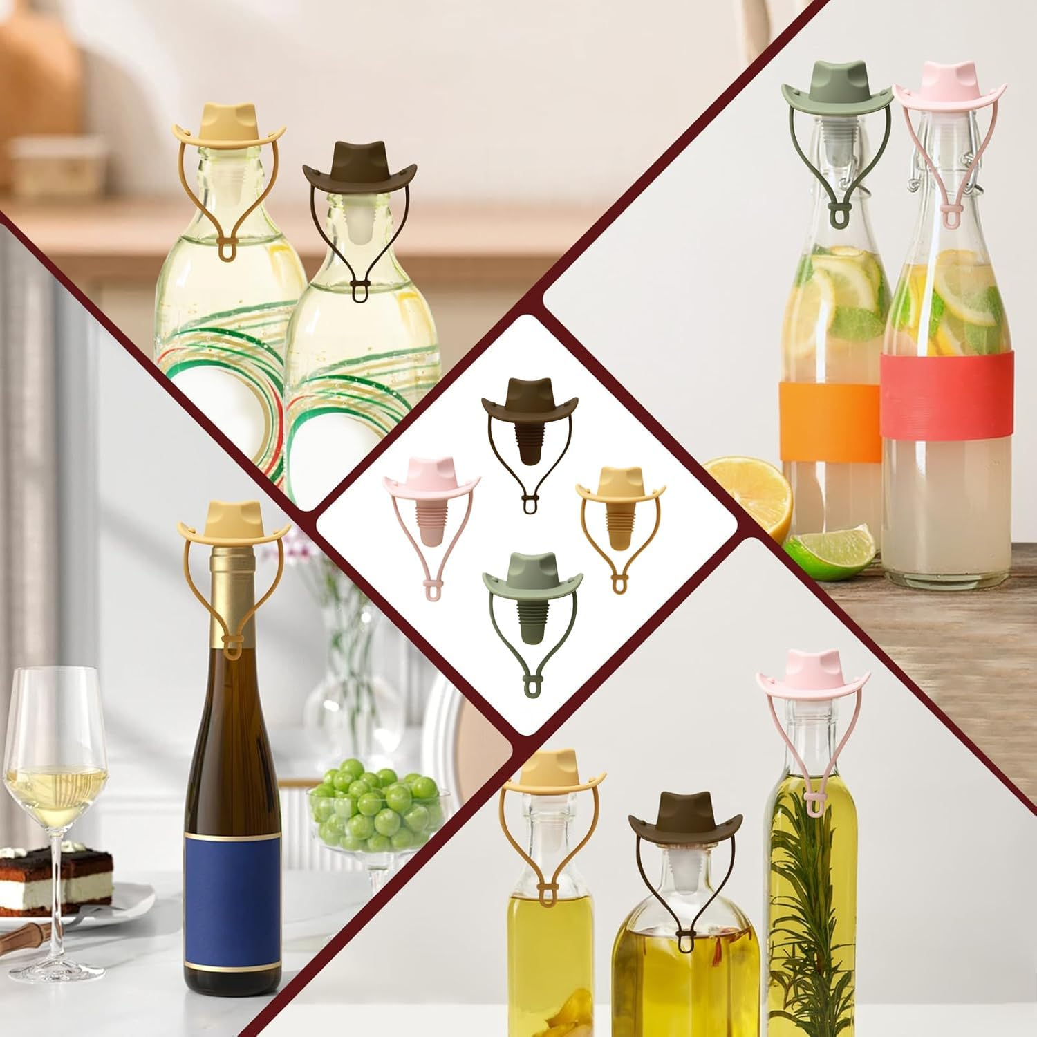 Xinghonyac 4 Pcs Silicone Wine Stoppers, Cowboy Hat Wine Stopper, Reusable Sparkling & Champagne Corks, Sealed Beverages Beer Bottle Caps, Keeps Wine Fresh image number 3