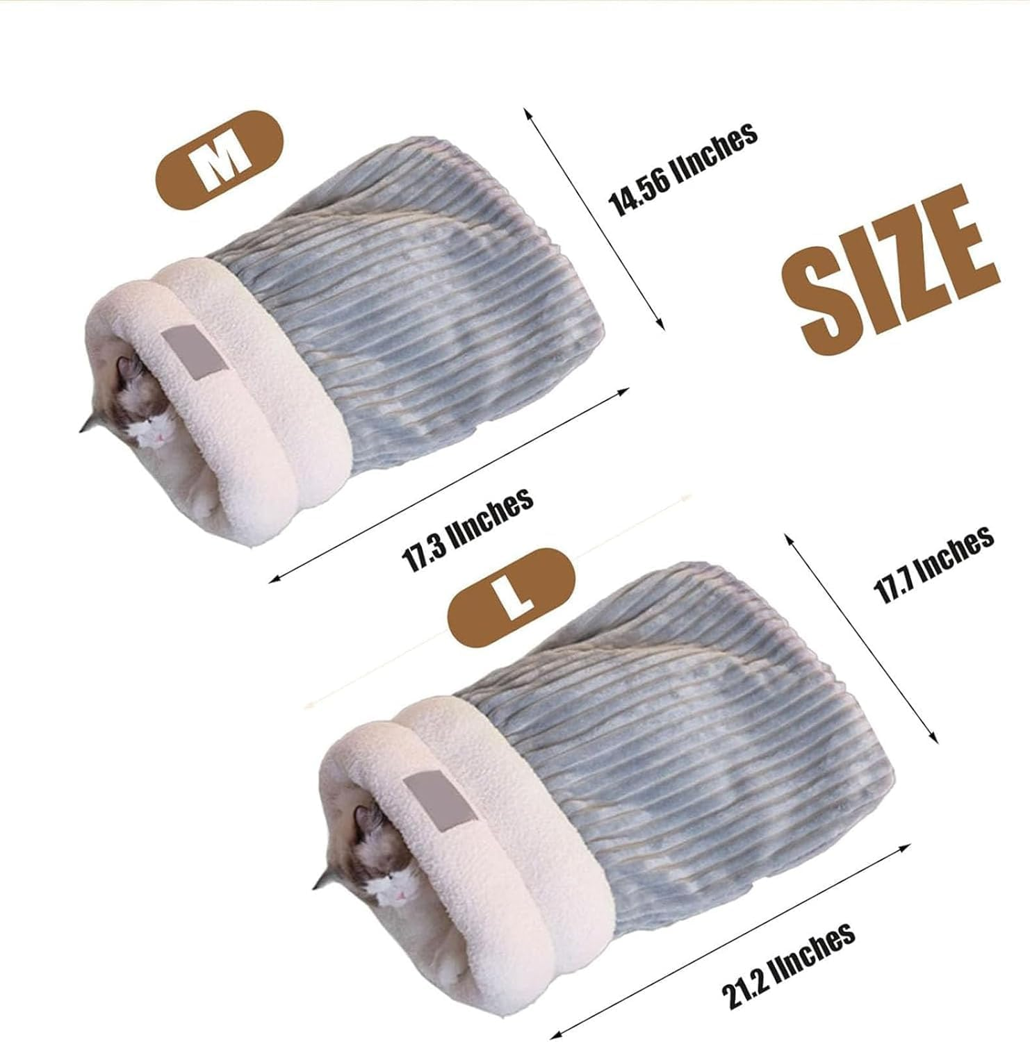 Cat Sleeping Bag Bed, Winter Warm Cat Sleeping Beds for Indoor Cats, 360&deg;Soft Plush Cat Sack Self Warm Cat Bed Cave, Comfortable Pet Snuggle Sack (M)
