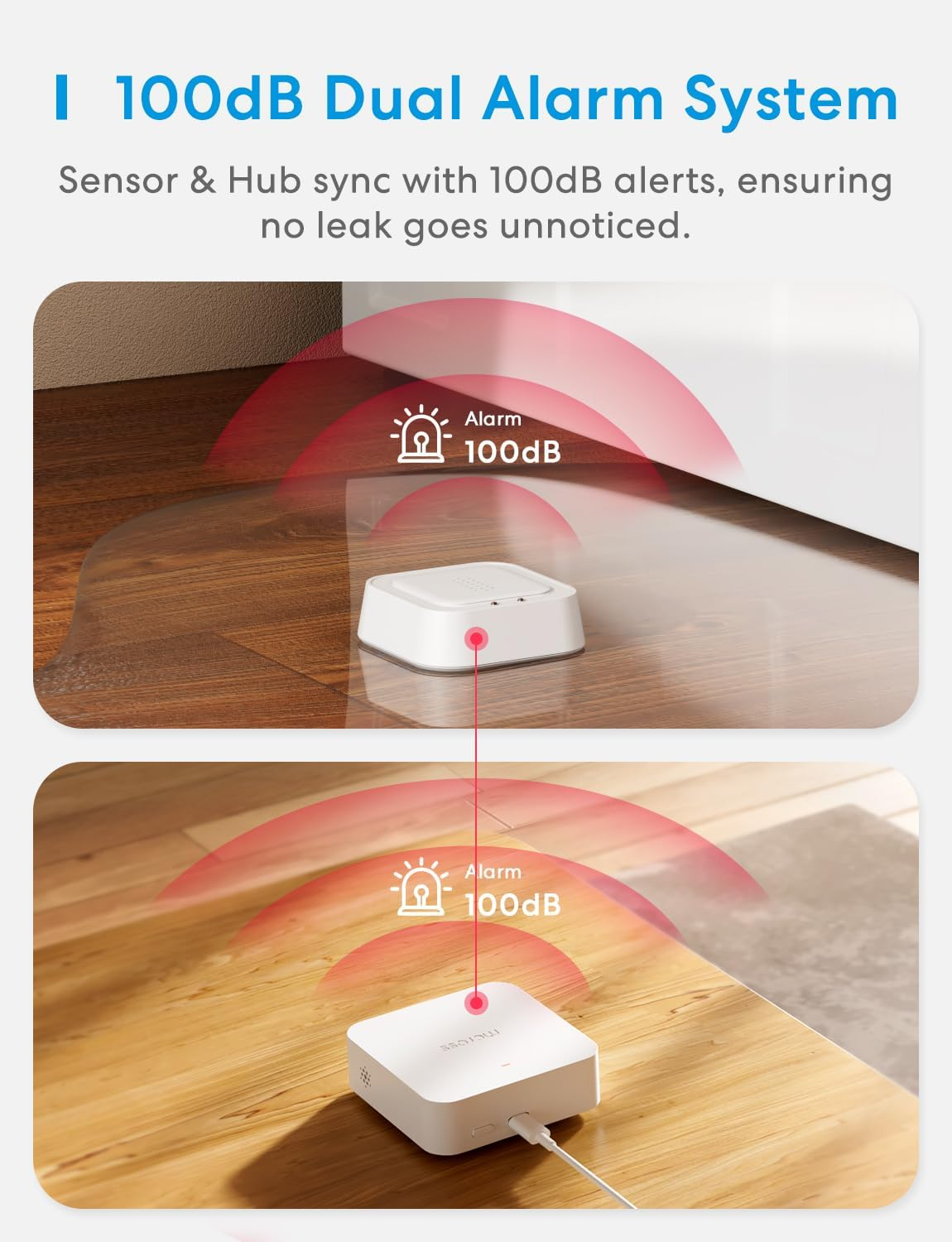 Meross Smart Water Detector with Hub | Water Leak Sensor WLAN IP66 | up to 100 Db Sensor & App & Hub Alarm | Smart Water Alarm Detector for Kitchen, Bathroom, Basement | Battery for 3 Years | 2.4 Ghz image number 6