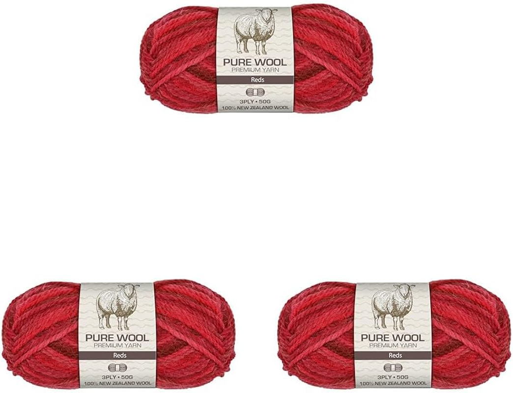 3-Ply Pure Wool 50 G, Reds