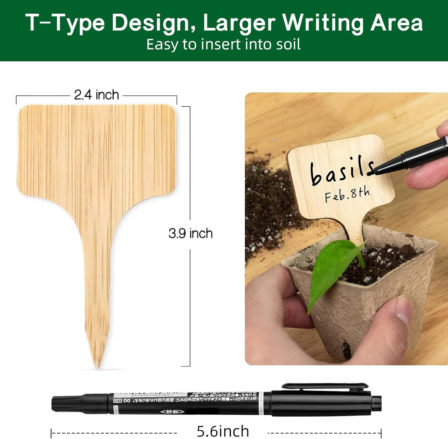 Plant Labels 100 PCS Bamboo-Pattern PVC Garden Tags with Marker Pen, Waterproof T-Type Plant Label Stakes for Outdoor Plants, Seedlings, Herbs & Vegetables &ndash; Verdantvibes image number 5