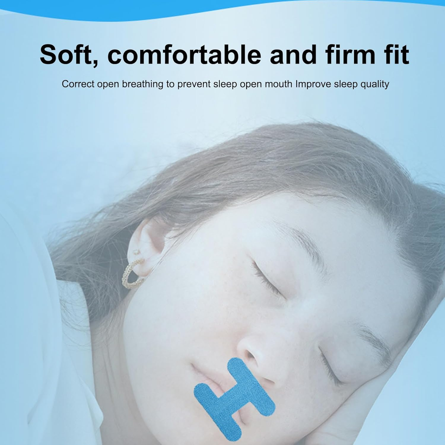 Mouth Tape for Sleeping Anti-Snoring, 60Pcs Breathable H-Shaped Mouth Strips - Sleep Aid Tapes for Improving Nasal Breathing - Blue-60Pcs image number 4