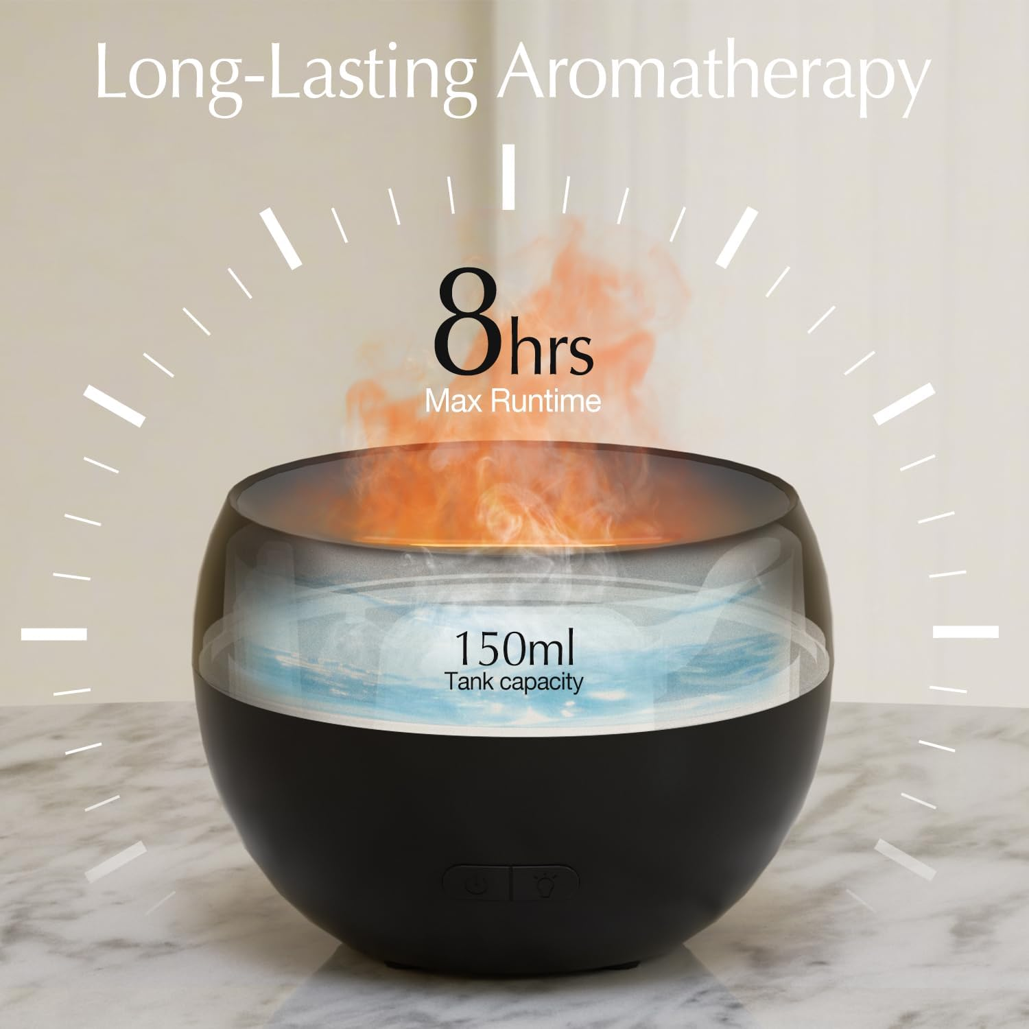 SALKING Fire Diffuser, 150Ml Essential Oil Diffuser, Aromatherapy Humidifier with Auto-Off, Ultrasonic Diffusers for Home, Office, Bedroom & Gifts (Black) image number 2