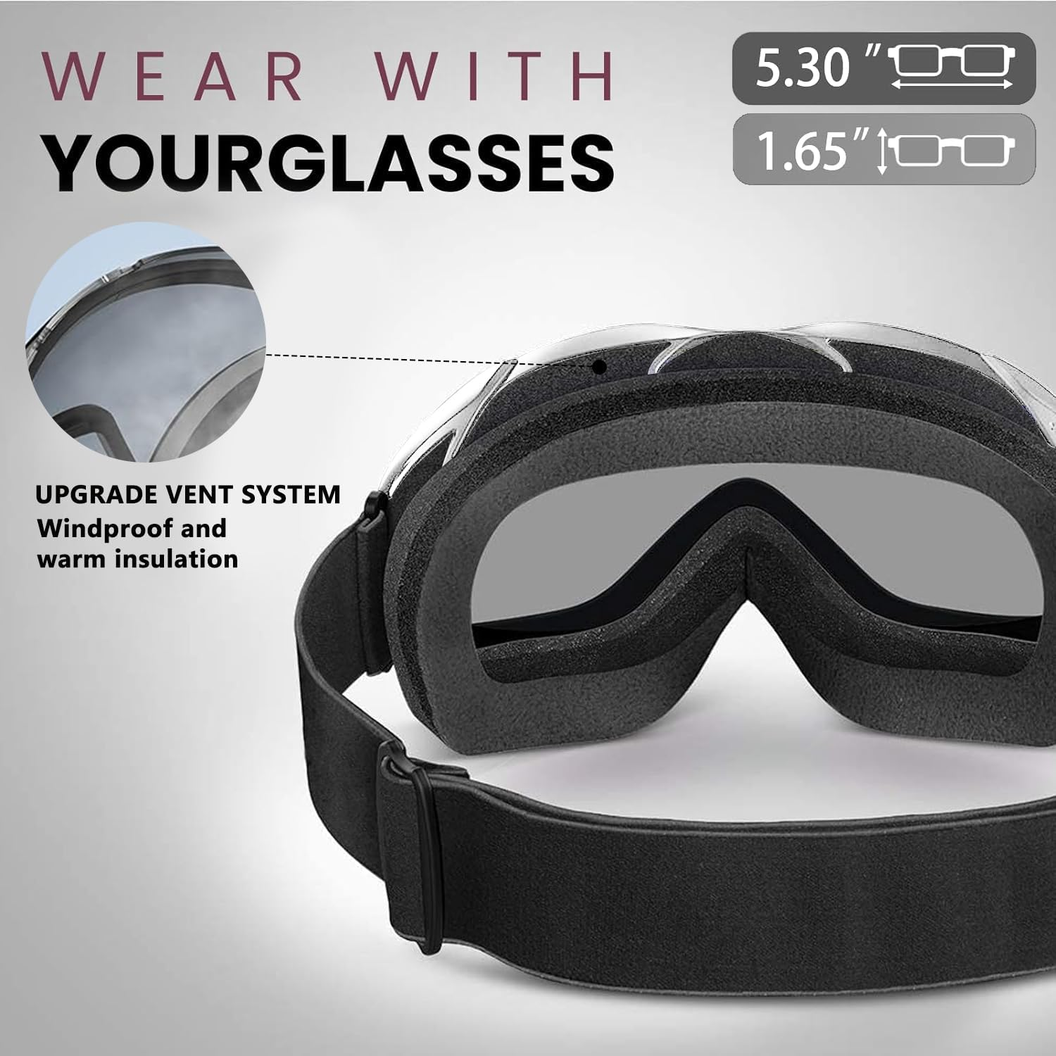 LOVJOYSE Ski Goggles, OTG Ski Goggles, over Glasses Ski/Snowboard Goggles for Men, Women & Youth, 100% UV Protection image number 6