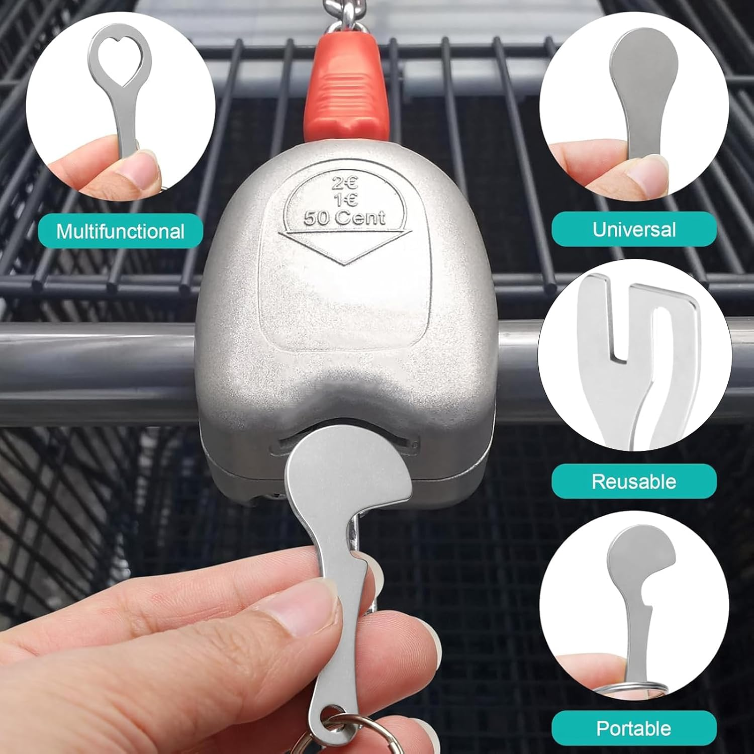 4 Pcs Trolley Key, Shopping Trolley Token Remover with Key Ring, Portable Tool for Unlocking Carts and Opening Bottles, Ideal for Supermarket Shopping image number 6