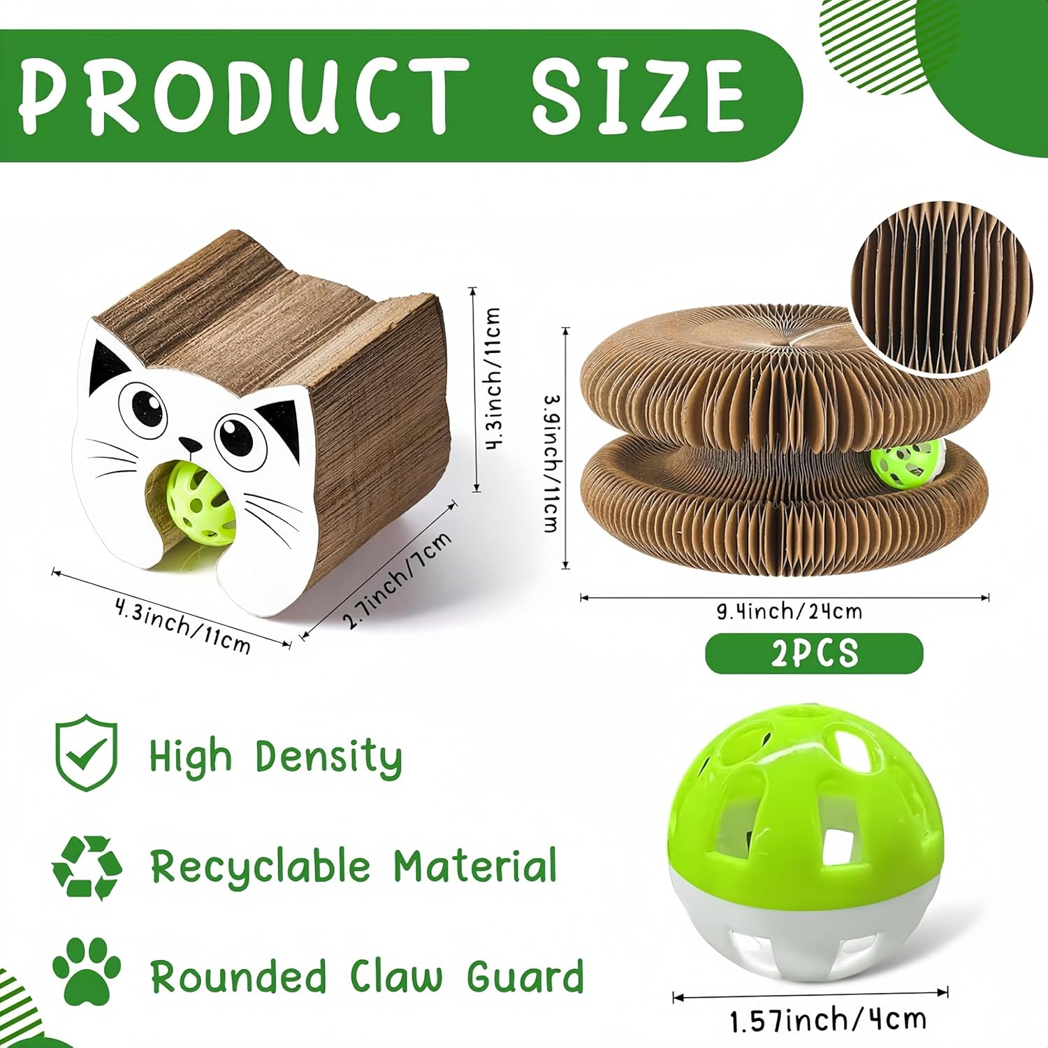 Febohao Cat Scratcher Board Post Portable Pet Interactive Cat Accordion Toy with Ball for Indoor Protect Sofa from Cat Scratching image number 4