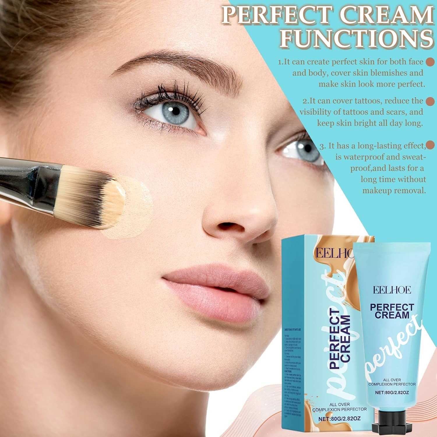 All-Over Complexion Perfector, Long-Lasting CC Cream Foundation, Hydrating Full Coverage Concealer, Cream Body Perfector, Natural Moisturising, Waterproof Transfer Resistant