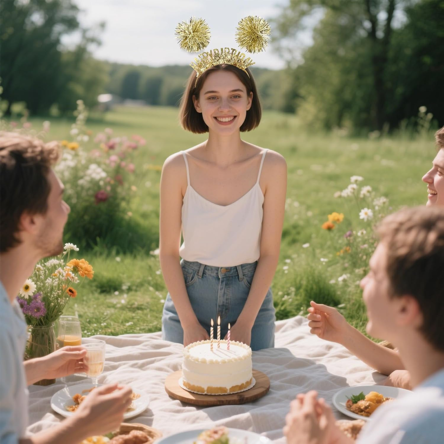 Exipsat Golden Birthday Crown Happy Birthday Headband, Colourful Beads & Stones Decorated Headband for Birthday Girls, Women'S Party Headpiece image number 1