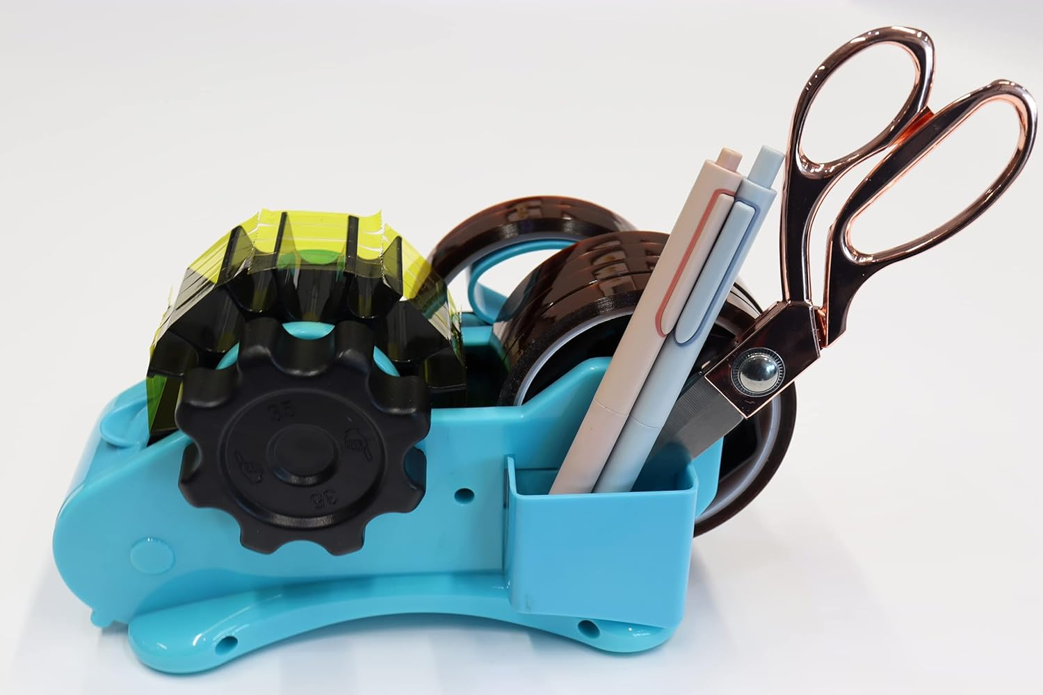 Blue Heat Tape Dispenser Sublimation - Multiple Roll Cut Heat Tape Dispenser Sublimation for Heat Transfer Tape, Semi-Automatic Tape Dispenser with Compartment Slots and 1" & 3" Double Reel Cores