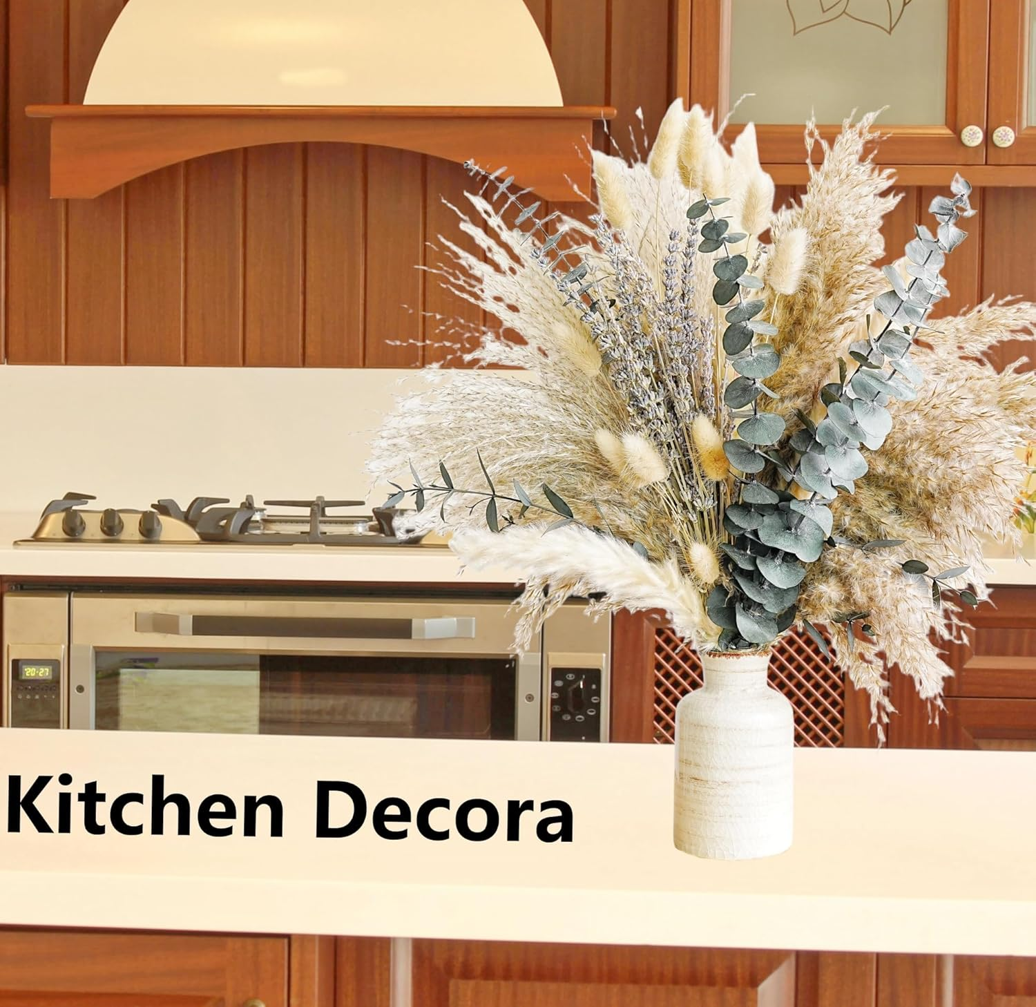 100 PCS Green Pampas Grass Boho Bouquet &ndash; Exquisite Lavender and Eucalyptus Dried Flower Arrangements for Western Boho Decor &ndash; Rustic Flowers for Your Bohemian Home, Bedroom, and Wedding Table D&eacute;cor image number 2