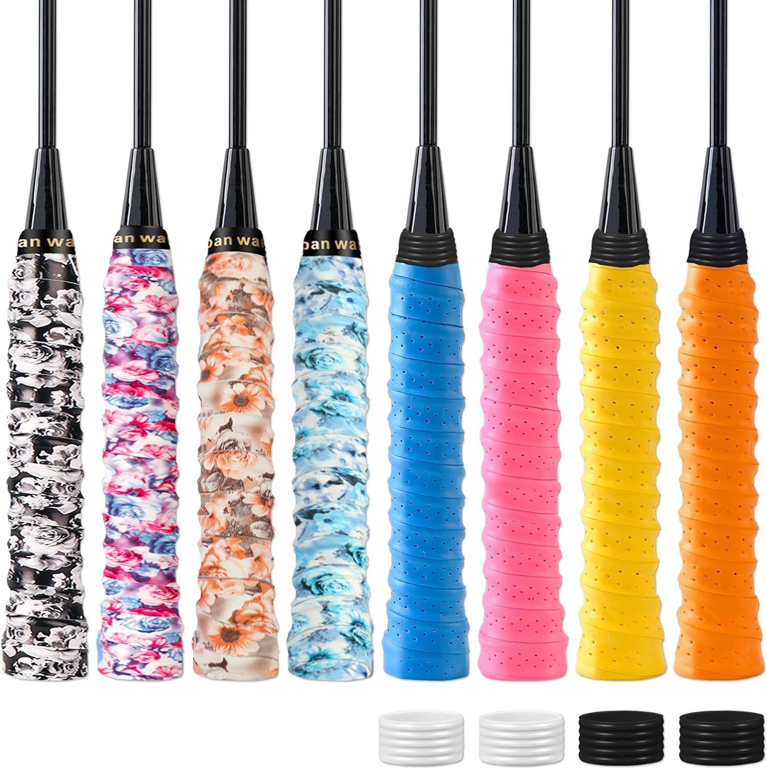 JIEYUMAO 12Pcs Pickleball Paddle Grip Tape, Multicolor Tennis Racket Grip Tape with Racket Grip Bands, anti Slip Tennis Overgrip Grip Tape Self-Adhesive Badminton Racket Grip Tape for Sport Fishing