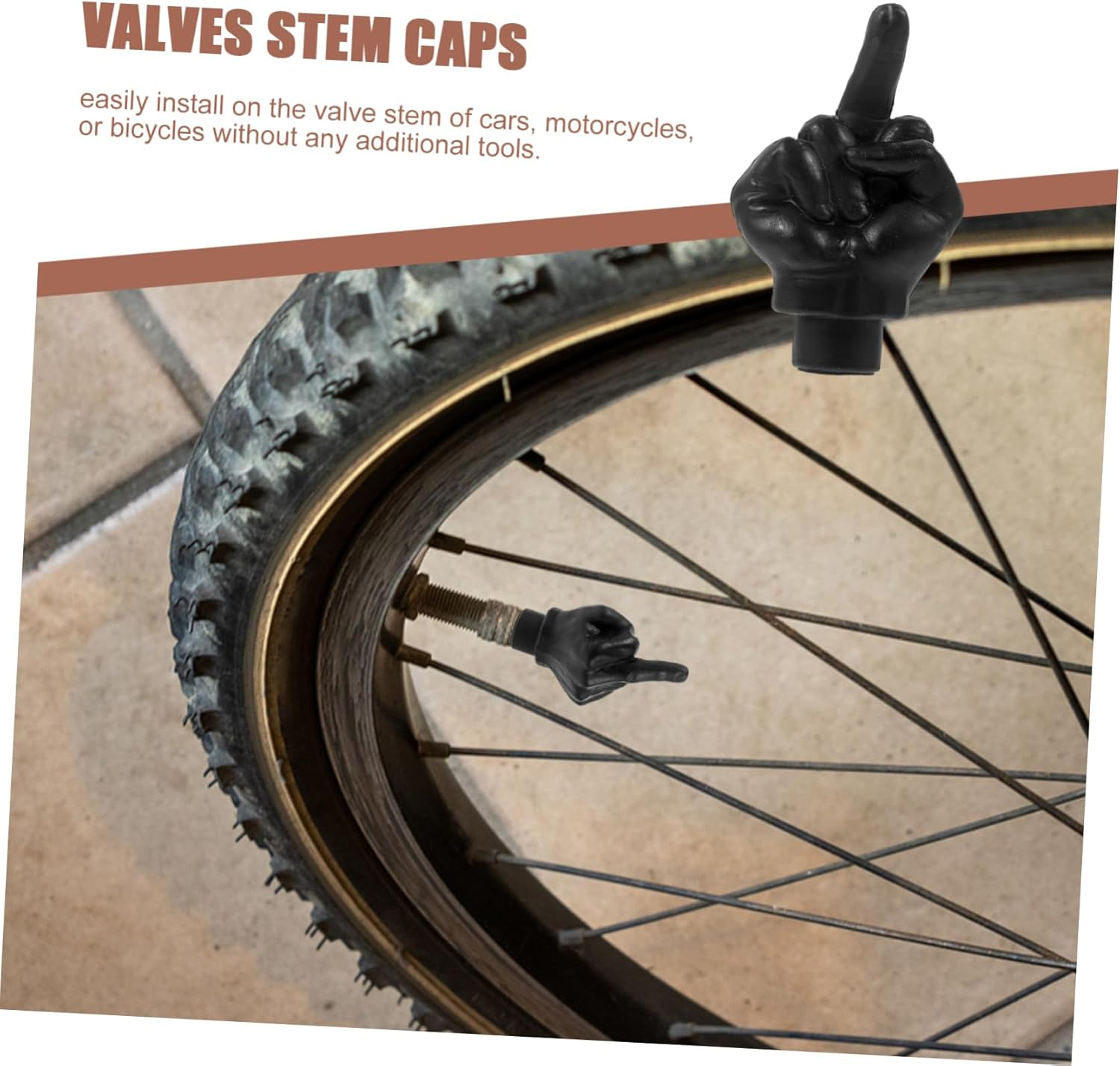 4Pcs Creative Finger Shaped Valve Stem Caps Dirtproof Tire Covers for SUV Car Motorcycle Bicycle Classic Black Easy Installation Stem Protectors - Black image number 5