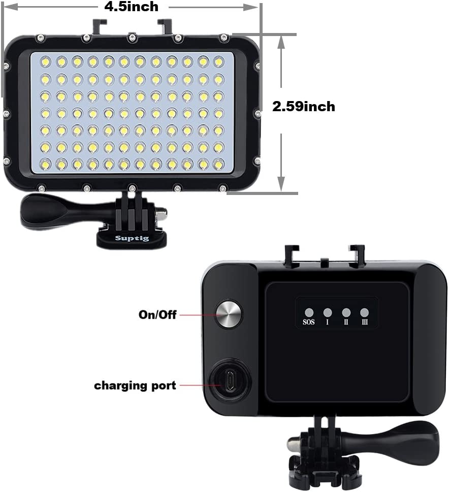 Suptig Underwater Lights Dive Light 84 LED High Power Dimmable Waterproof LED Video Light Waterproof 164Ft(50M) for Gopro Canon Nikon Pentax Panasonic Sony Samsung SLR Cameras Black image number 6