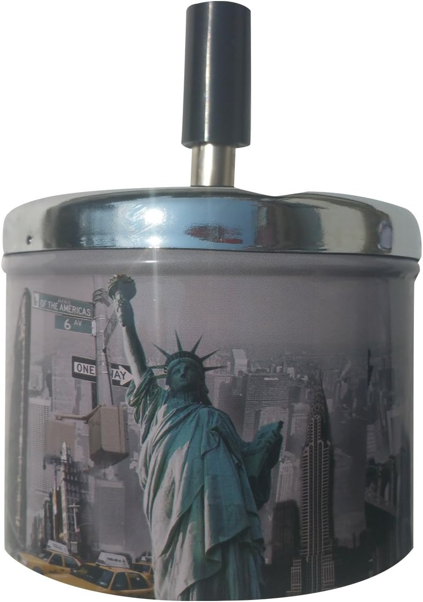 Coralpearl Smokeless Metal Tin Push down Ashtray for Cigarettes Cigars with Spinning Tray Lid Covered Portable Ash Tray Bucket for Home Tabletop,Patio,Sand,Car,Auto,Outdoors,Indoors (British 1)