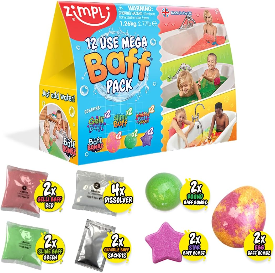 Zimpli Kids Mega Baff Pack - 12 Use Kids Bath Play Set - Bubblegum Scented - Bath Toy Set - Unisex - All Ages - Kids image number 4