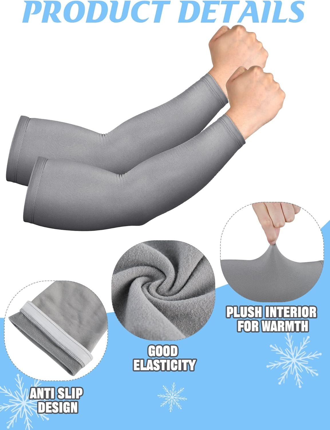 4 Pairs Thermal Arm Warmer Winter Arm Sleeve Cycling Thermal Sleeves Compression Running Arm Warmers Sleeves for Men Women - Black, Dark Gray image number 7