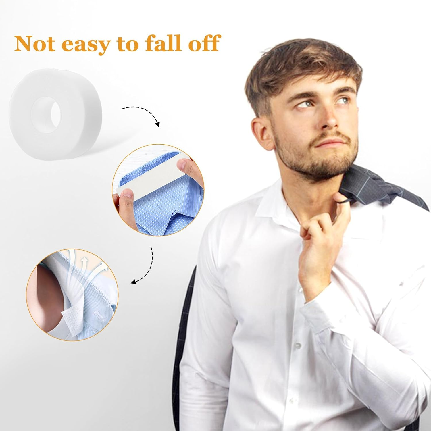 TEHAUX 3 Rolls Collar Protector Tape for Shirts and Caps Invisible Sweat-Absorbing Collar Covers White 2.5Cm X 800Cm for Uniforms and Lab Coats image number 4