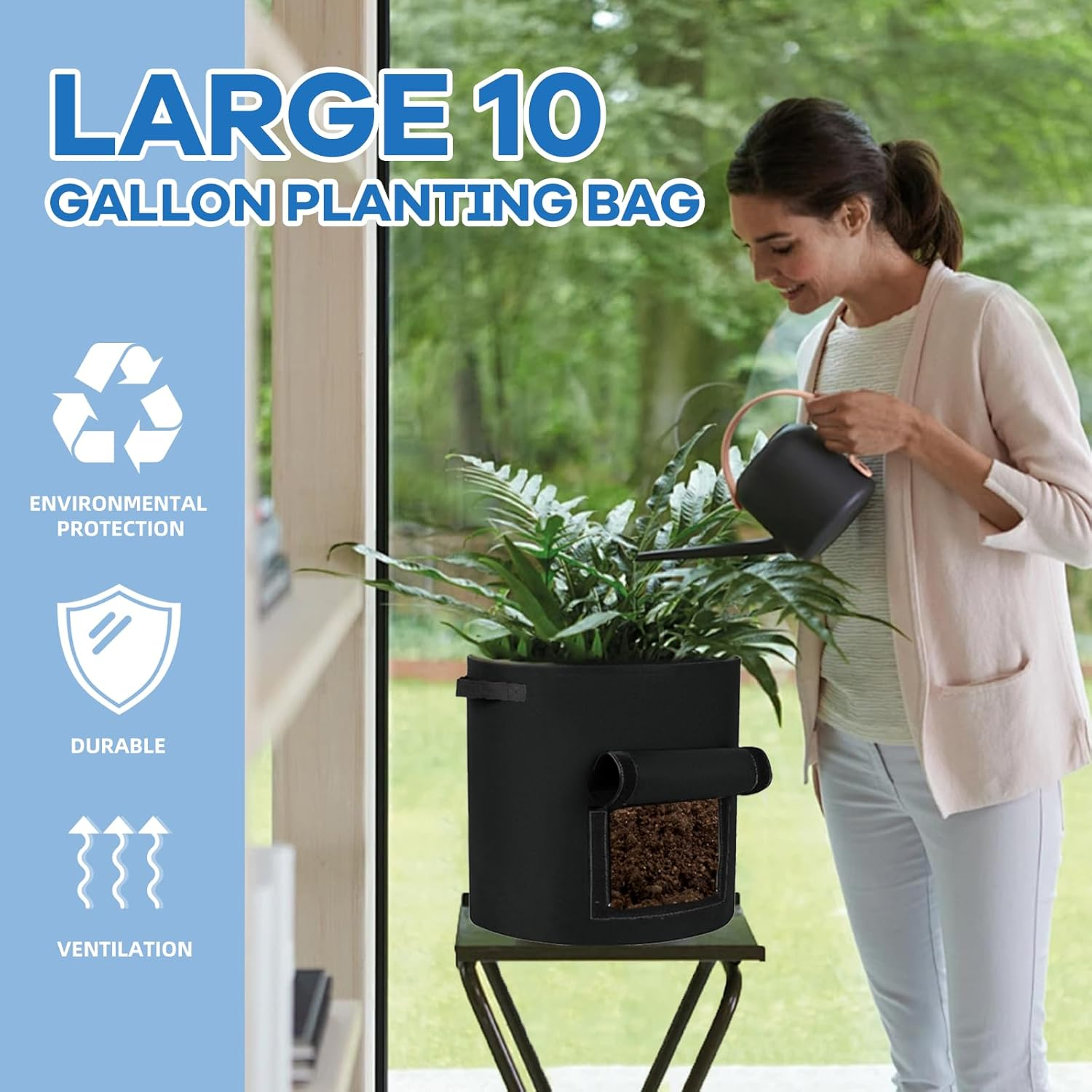 6 Pack Garden Grow Bags,Heavy Duty Grow Bags with Viewing Window and Handle,Felt Plant Bags with for Tomato Potatoes Vegetables image number 2