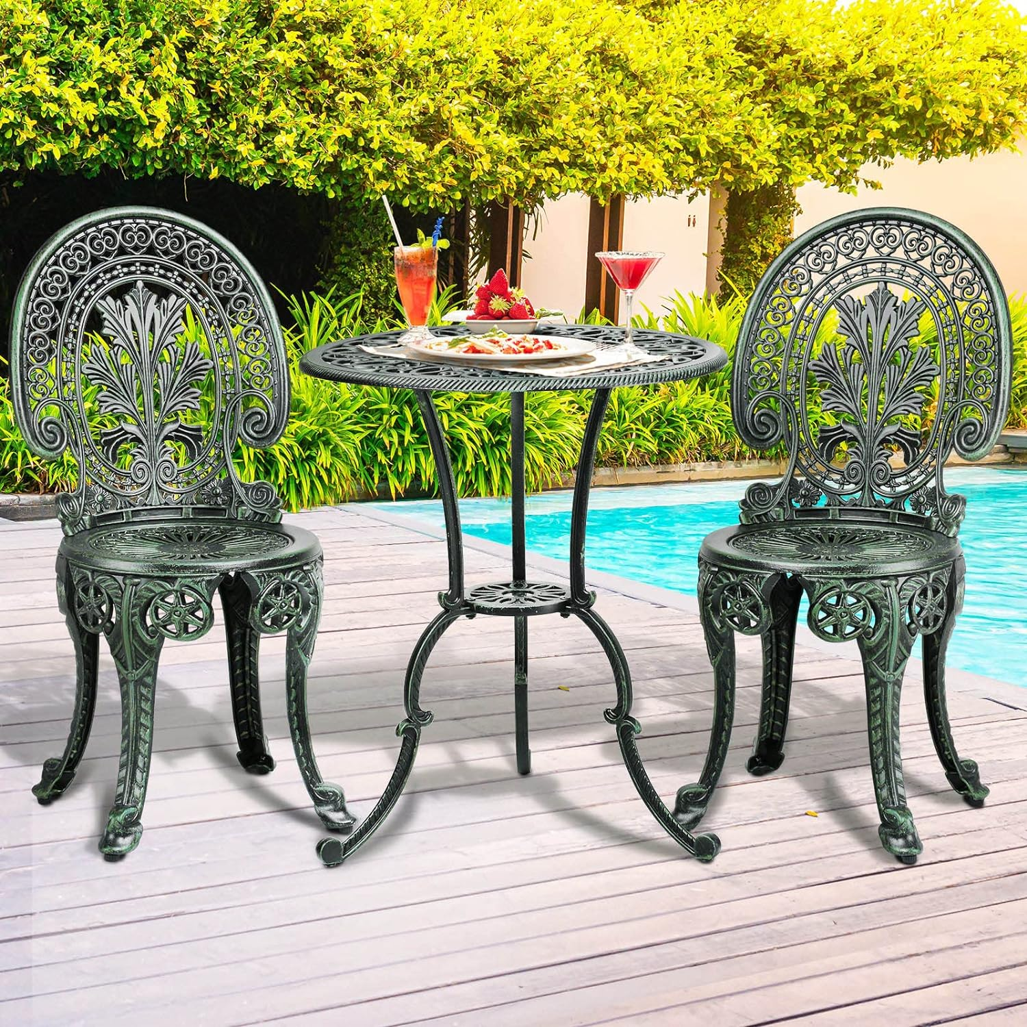 Livsip Outdoor Table and Chairs Furniture 3Pcs Aluminium Patio Dining Set-Bronze