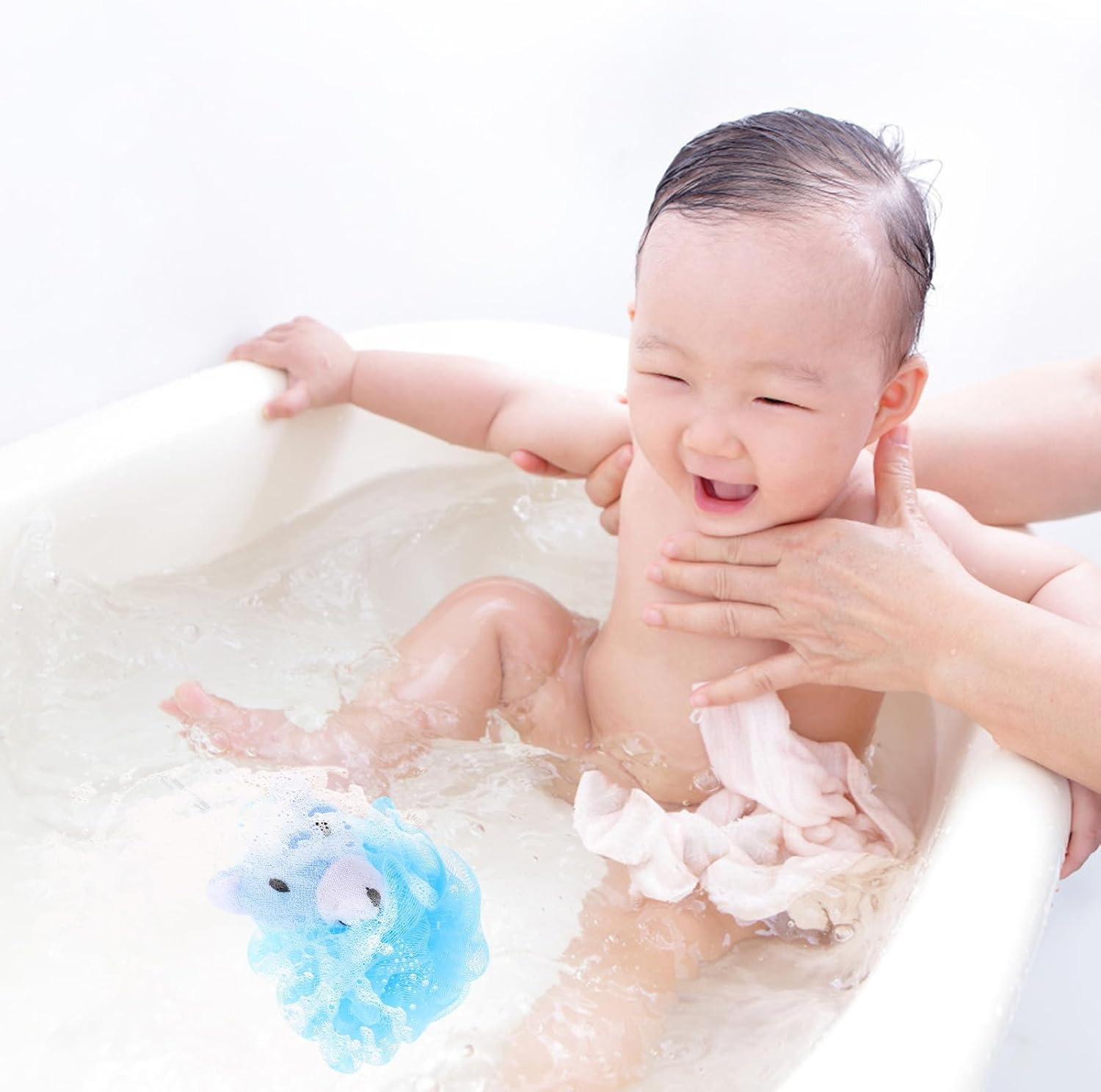 CIYODO 4Pcs Cartoon Animal Bath Loofah Sponge for Soft Exfoliating Shower Puff with Yellow Duck Pink Rabbit Green Bear Gentle Body Cleanser for Fun Bathing Experience image number 6