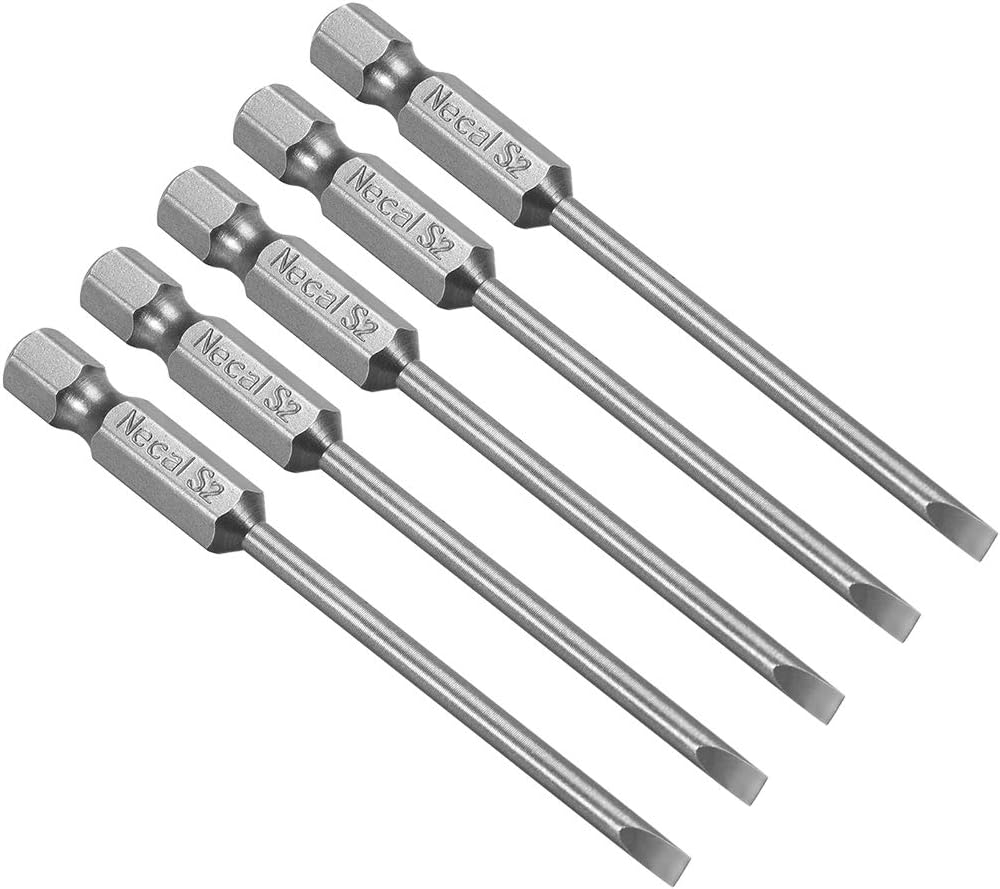 Uxcell 5 Pcs 3Mm Slotted Tip Magnetic Flat Head Screwdriver Bits, 1/4 Inch Hex Shank 3-Inch Length S2 Power Tool image number 3