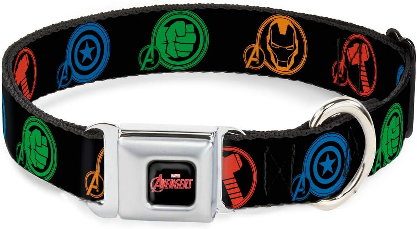 Buckle-Down Seatbelt Buckle Dog Collar - Marvel Avengers Superhero/Villain Poses - 1" Wide - Fits 11-17" Neck - Medium