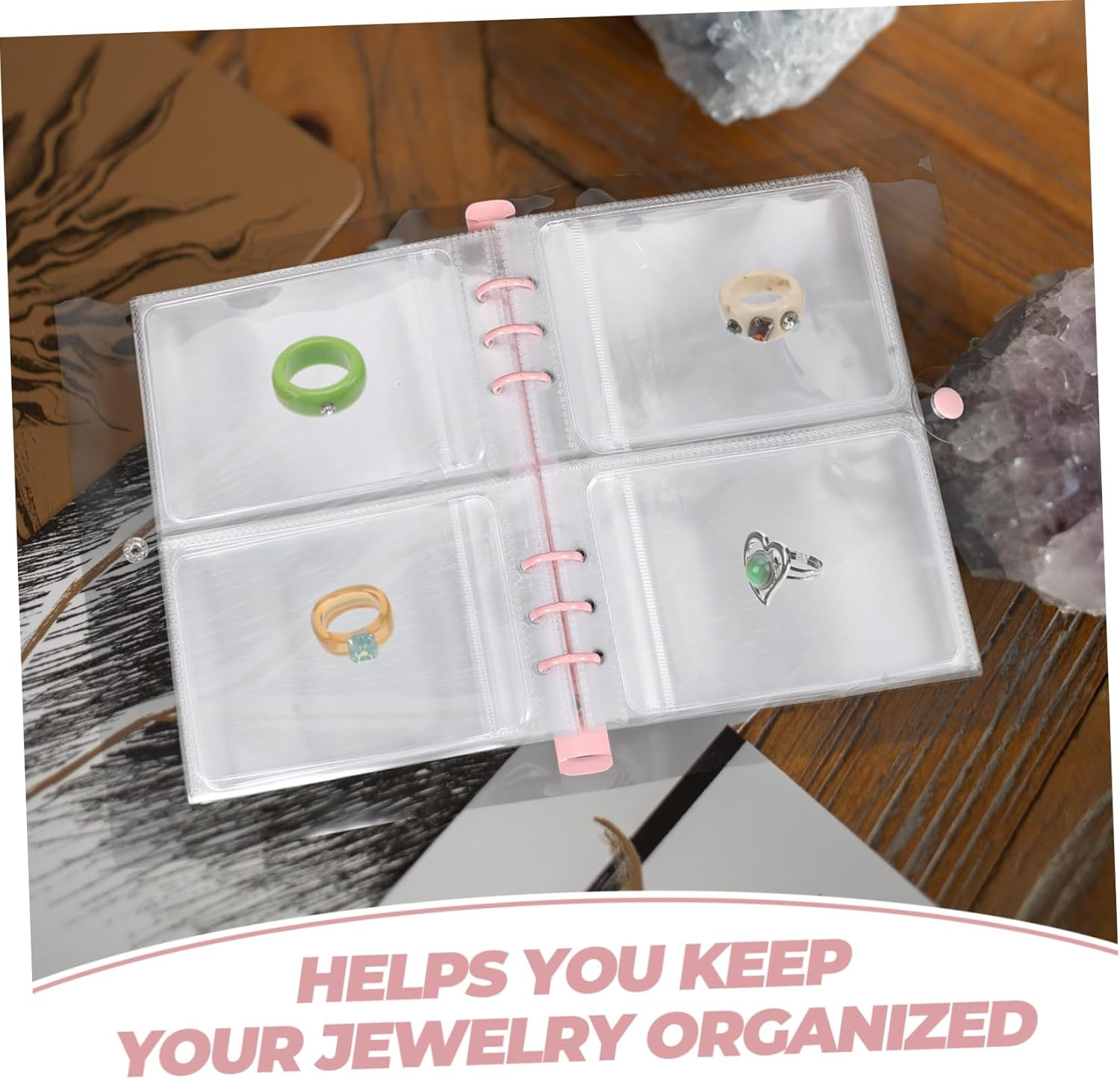 CHILDWEET Jewelry Storage Bag Self-Sealing Pockets Pink Compact Jewelry Organizer Travel Ring Earring Necklace Book image number 5