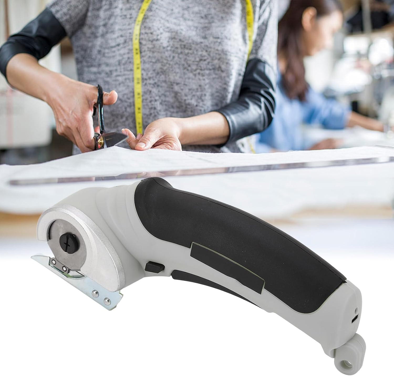 Cordless Fabric Cutter, 240RPM Speed Electric Scissors for Cutting Fabric, Rechargeable with Safety Lock Switch for Fabric Leather Craft 6Mm Cutting Size (Gray) - Green 14 image number 7