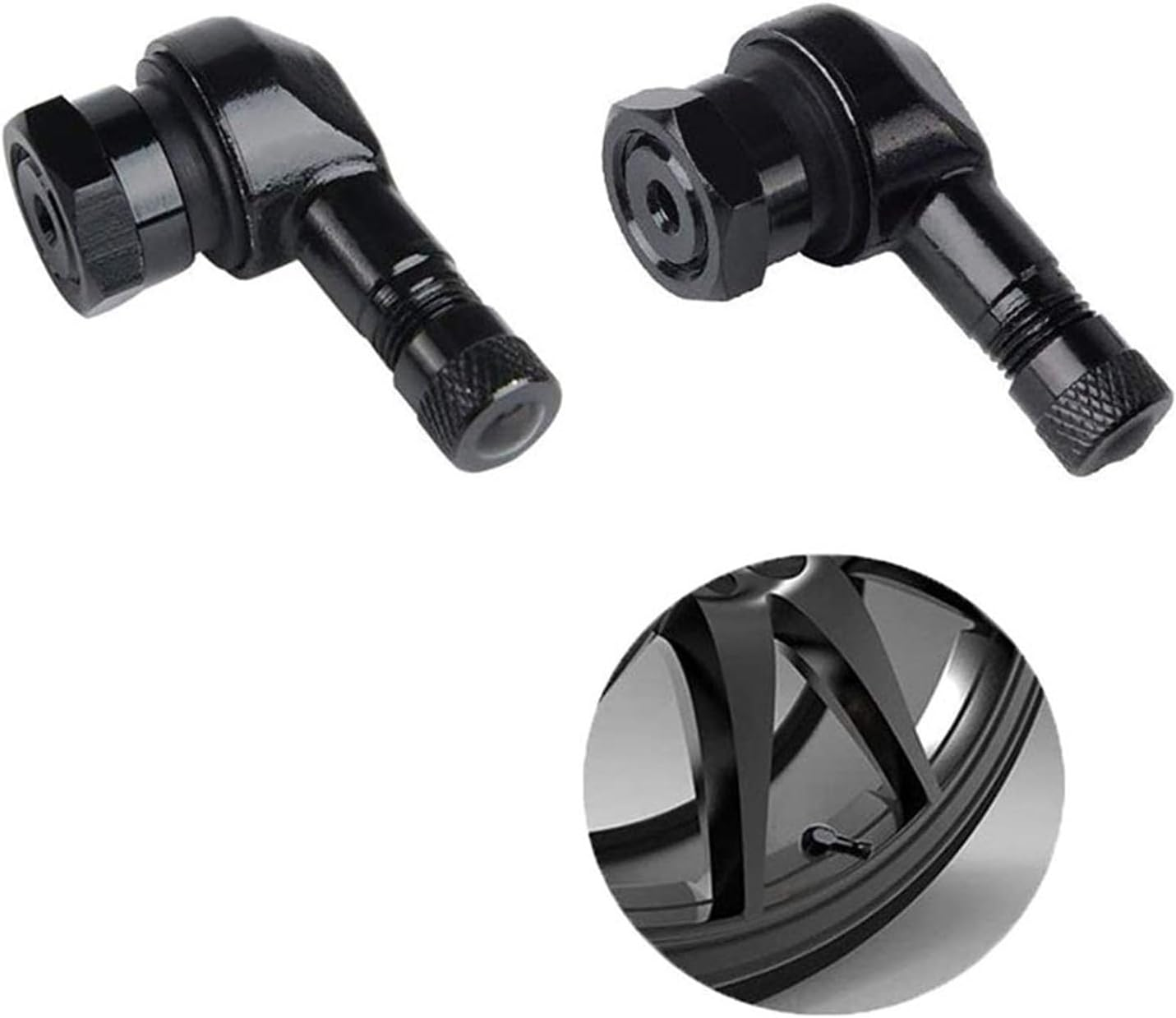 2PCS CNC Motorcycle Tire Valve Stems, 90 Degree Aluminum Alloy Valve Air Stems for 10 to 11.3 Mm Tubeless Tires, Rim Wheel Valve Angle with Rubber Seals for Most Motorcycles Bikes Scooters image number 2
