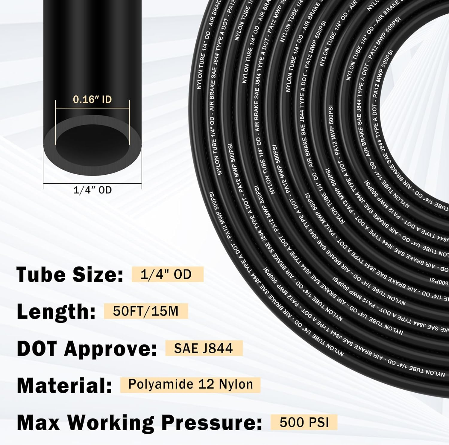 Cheemuii 12 Pcs 1/4 Brass DOT Air Fittings with 50 FT 1/4" DOT Air Line Kit 15 Meter Pneumatic Tubing with DOT Air Fittings for Semi Truck Trailer or Industrial Air System image number 3