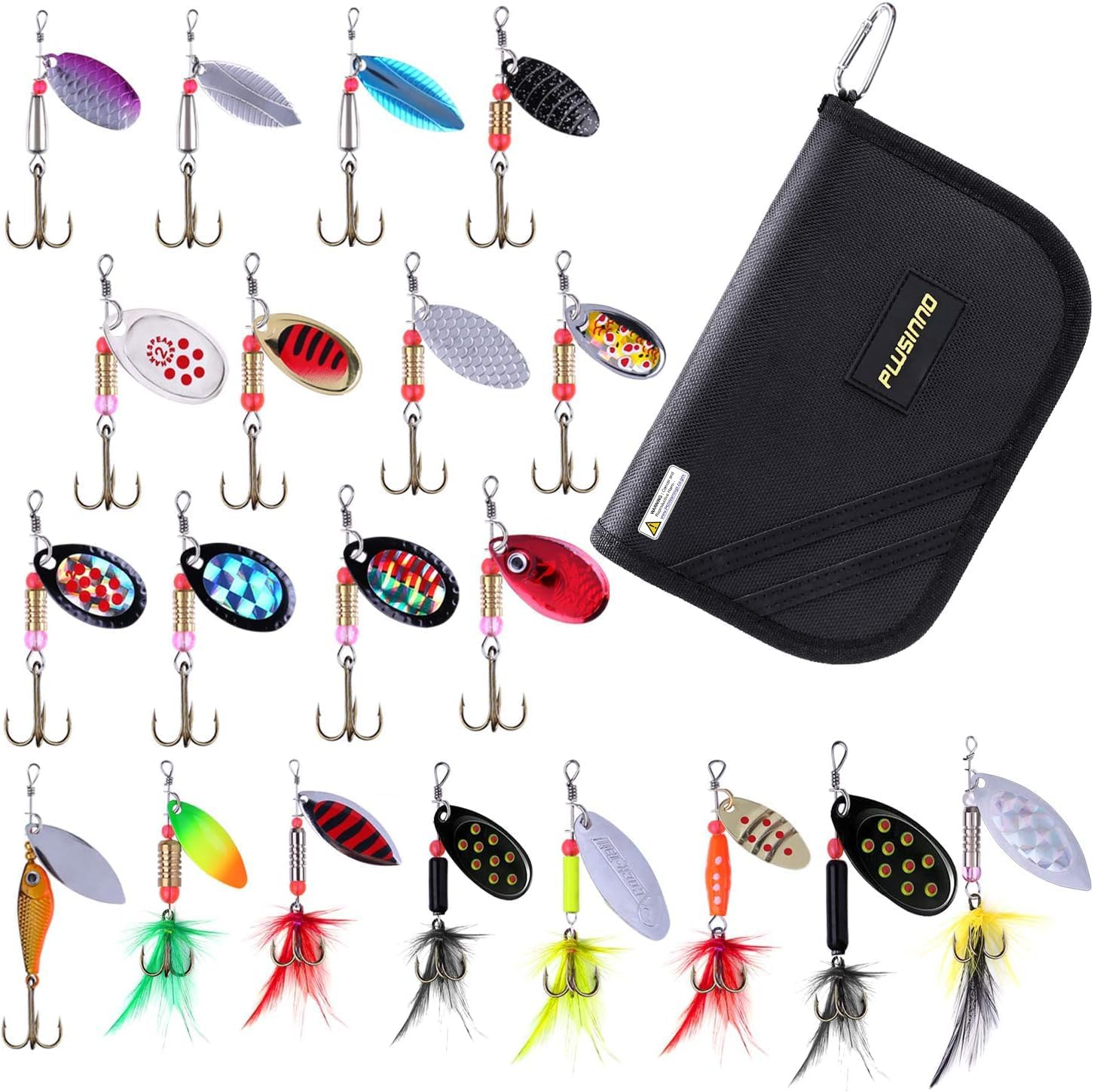 PLUSINNO Fishing Lures for Bass 16Pcs Spinner Lures with Portable Carry Bag,Bass Lures Trout Lures Hard Metal Spinner Baits Kit - Multicolor image number 3