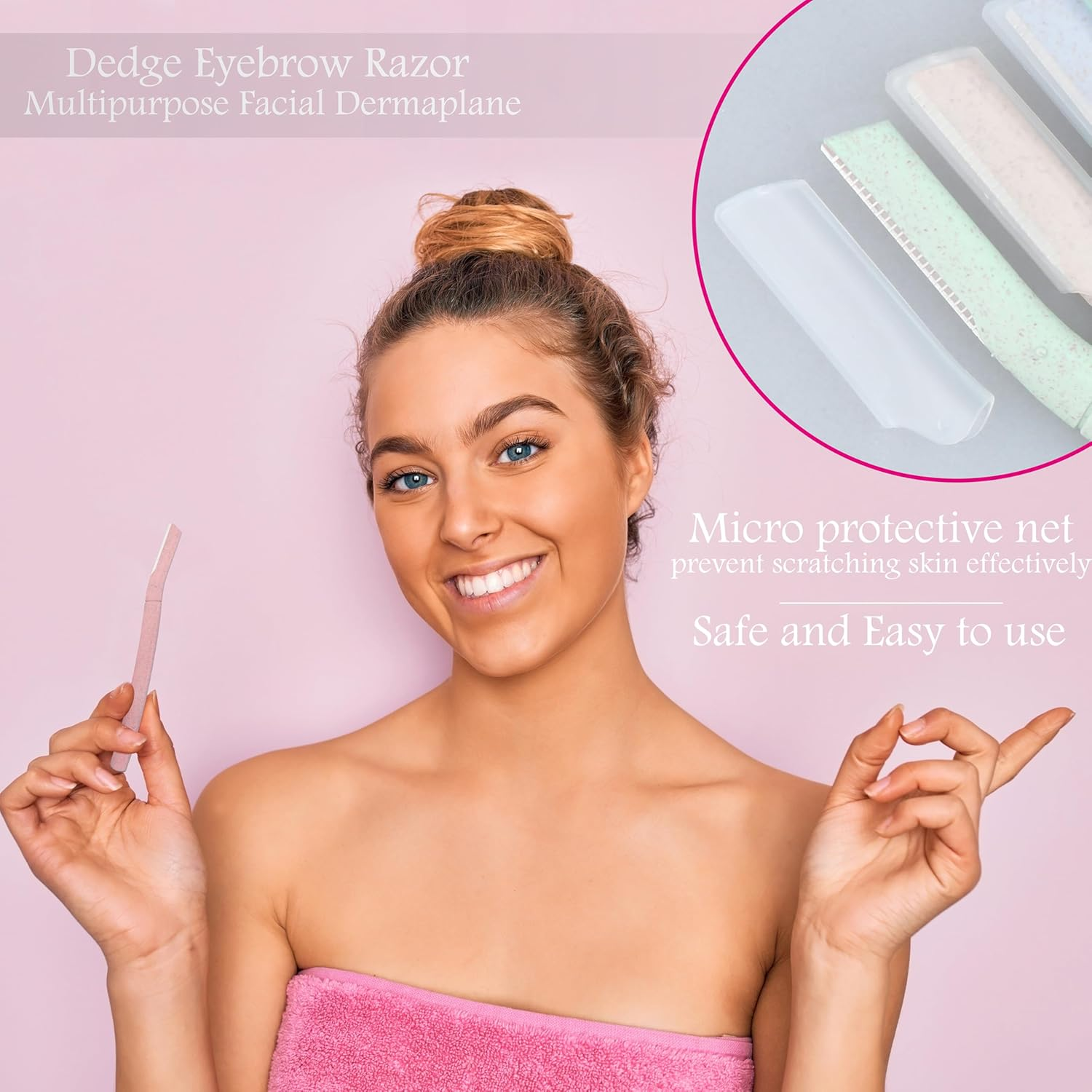 Dedge Eyebrow Razor-Dermaplaning Tool-Eyebrow Trimmer and Face Shaver-Facial Hair Removal-Facial Razors for Women and Men-Eyebrow Shaper with Protective Cover, Multicolor, 6 Count image number 3