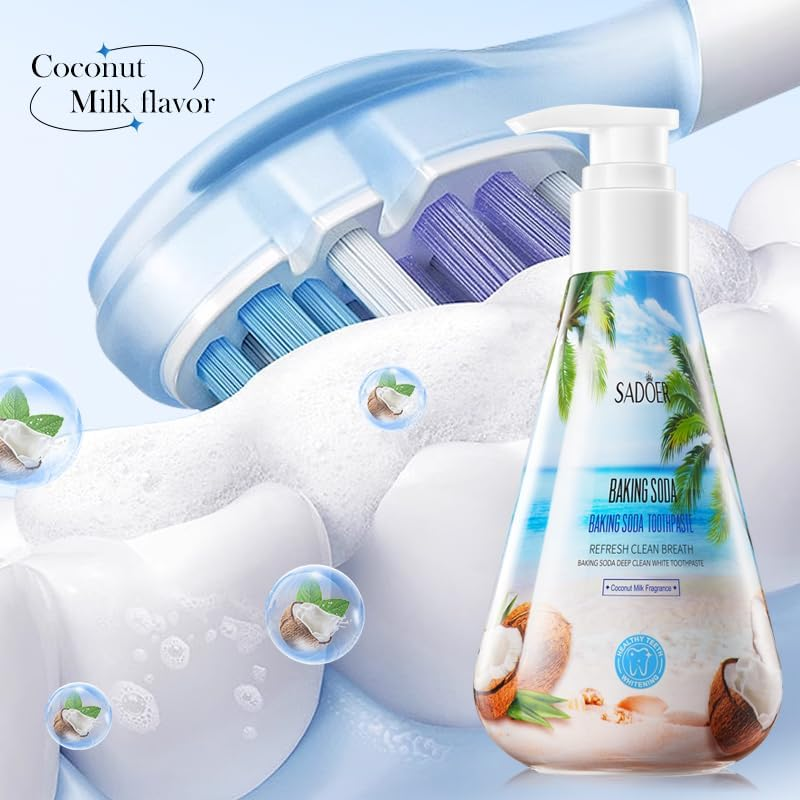 Baking Soda Coconut Flavor Whitening Toothpaste, Deep Cleaning Tartar Stains, Bright White Teeth, Care of the Mouth Fresh Breath, Mouth and Teeth, Intimate Protection of Your Healthy Mouth. image number 4