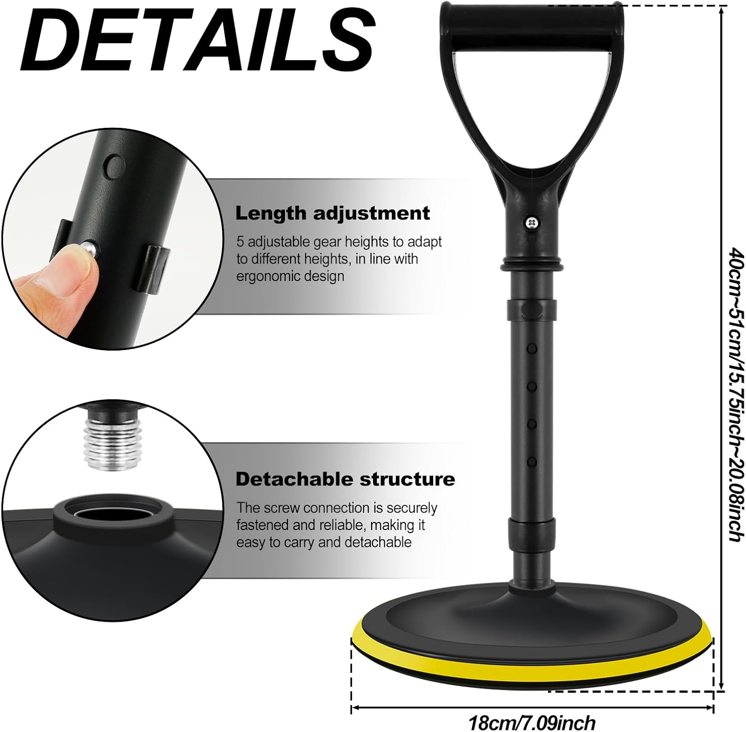 Mobility Aid Tool 5 Height Adjustable 15.7Inch-20Inch Standing Assist Device Stable with 7 Inch Base Elderly Lift Assist Supports Equipment for Rising Indoors Garden Outdoor Work image number 2