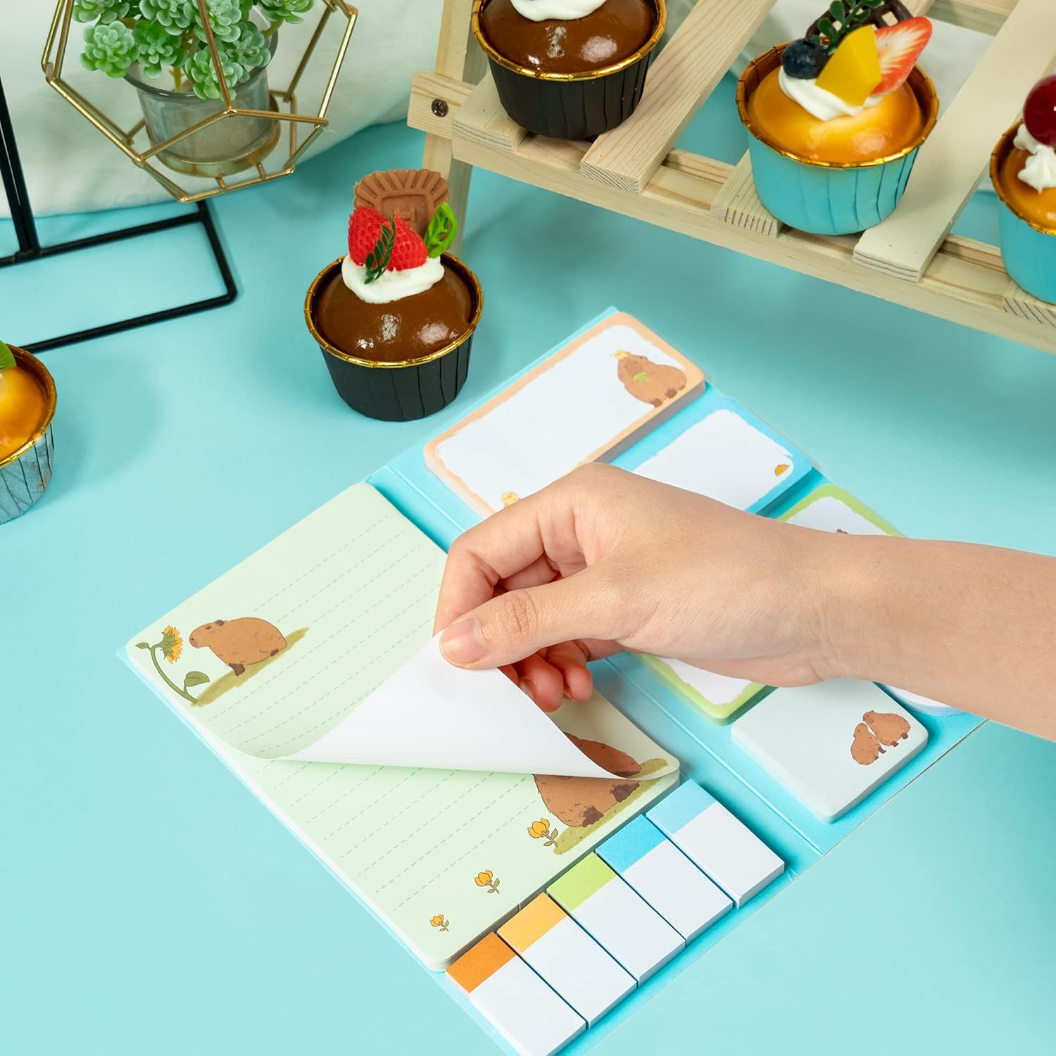 Xqumoi Don'T Worry Be Capy Sticky Notes Set, 550 Sheets, Capybara and Orange Pattern Self-Stick Notes Pads Animal Divider Tabs Bundle Writing Memo Pads Back to School Office Supplies Small Gift image number 5