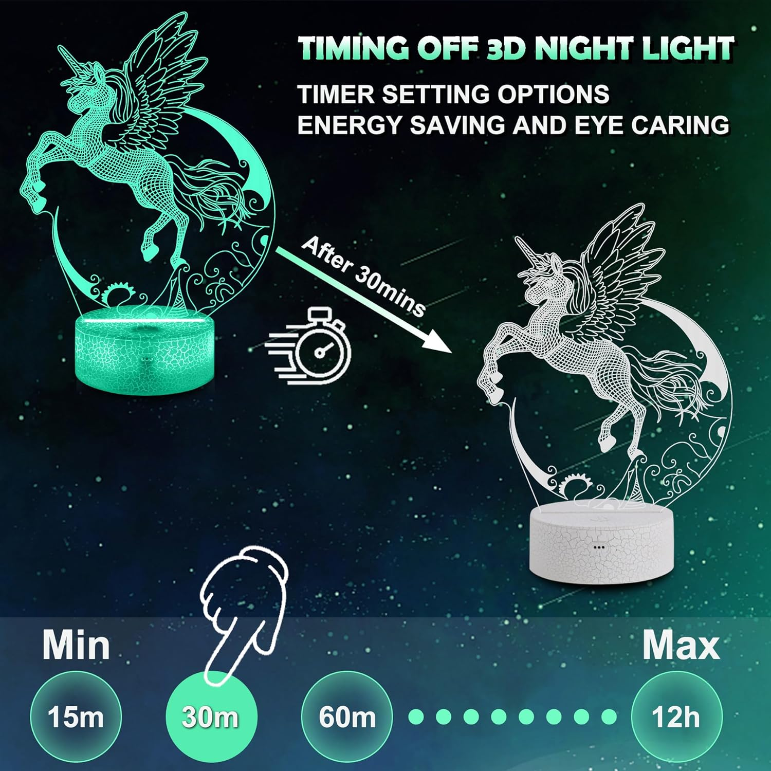 Unicorn Night Light for Kids, Ammonite Unicorn 3D Illusion Lamp 16 Colors Change with Remote & Timer Unicorn Bedside Light as Birthday Gifts for Girls Women image number 5