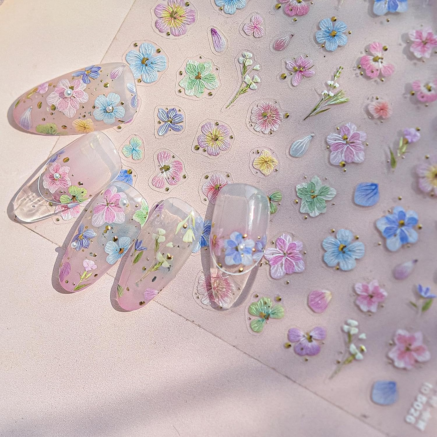 Floral Nail Stickers - 5D Embossed Adhesive Flower Nail Stickers,Metal Adhesive Dried Floral Decorations for Mather Wives image number 3