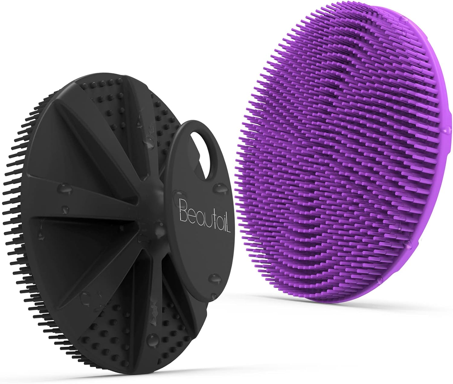 BEAUTAIL Silicone Body Scrubber Shower Bath Brush 2 Pack, More Hygienic than Traditional Loofah, Lather Nicely, Long Lasting, Gentle Exfoliating for Women Men Baby Sensitive Skin, Black+Purple image number 3