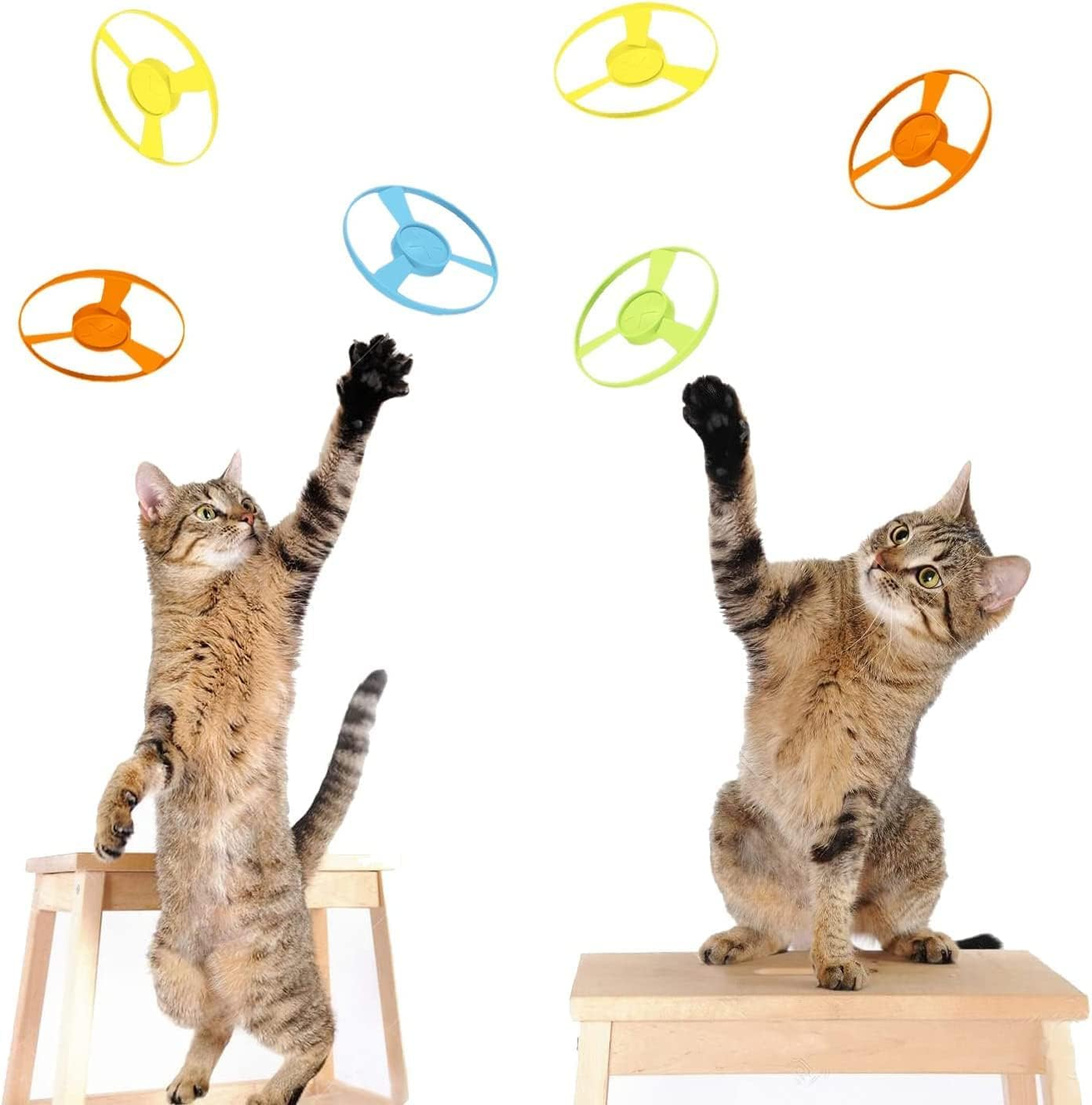 Gamrong Cat Toy Cat Fetch Toy Pet Toy for Cat, Cat Toy Sets 4 Launchers and 20 Colourful Flying Chasing Saucer Propellers for Interactive, Training, Hunting, Hitting image number 6
