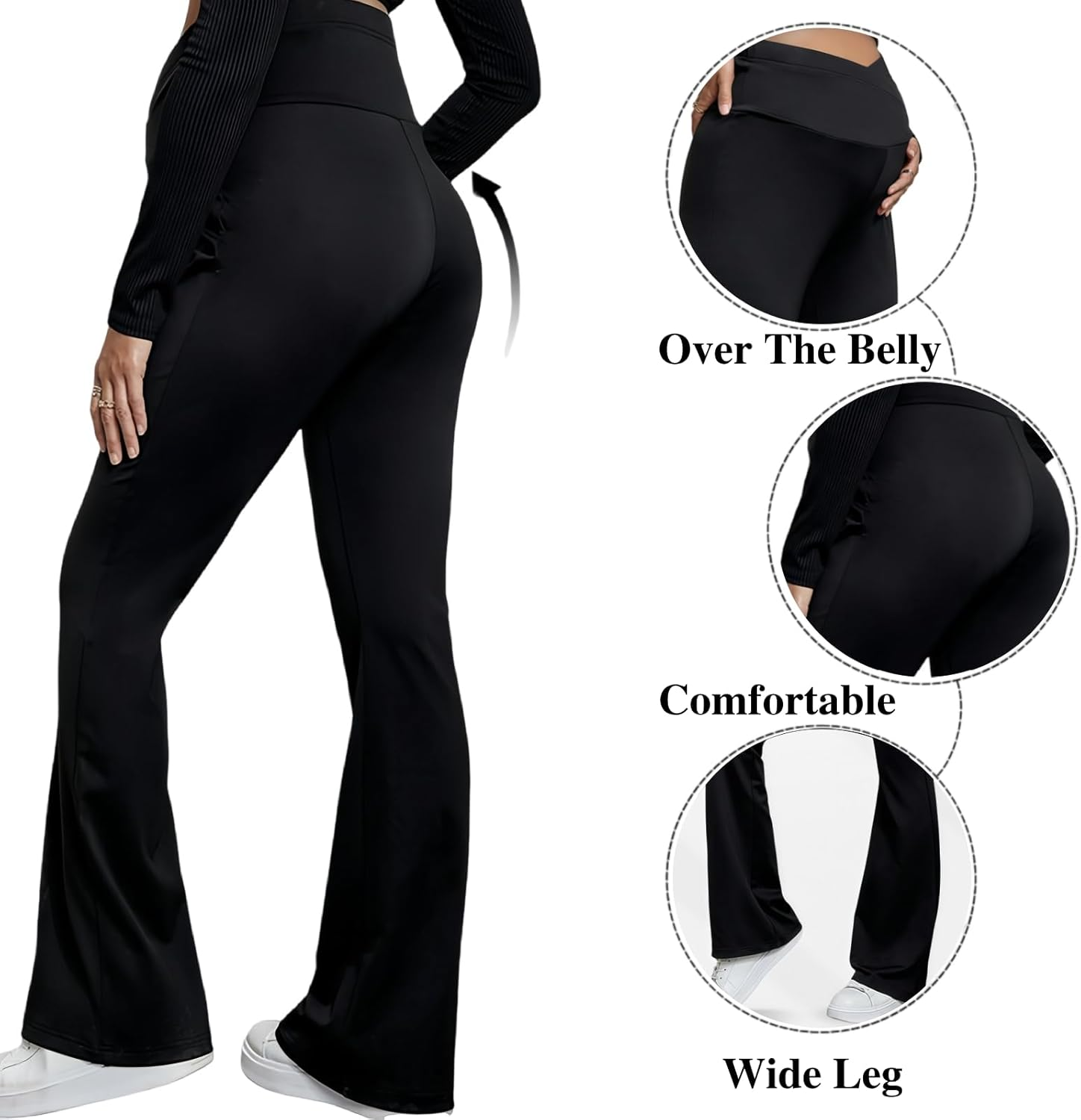 Wide Leg Maternity Trousers Women High Waisted Soft Stretchy over the Belly Pregnancy Sweatpants Workout Sports Activewear Loungewear Maternity Clothes Flared Pants