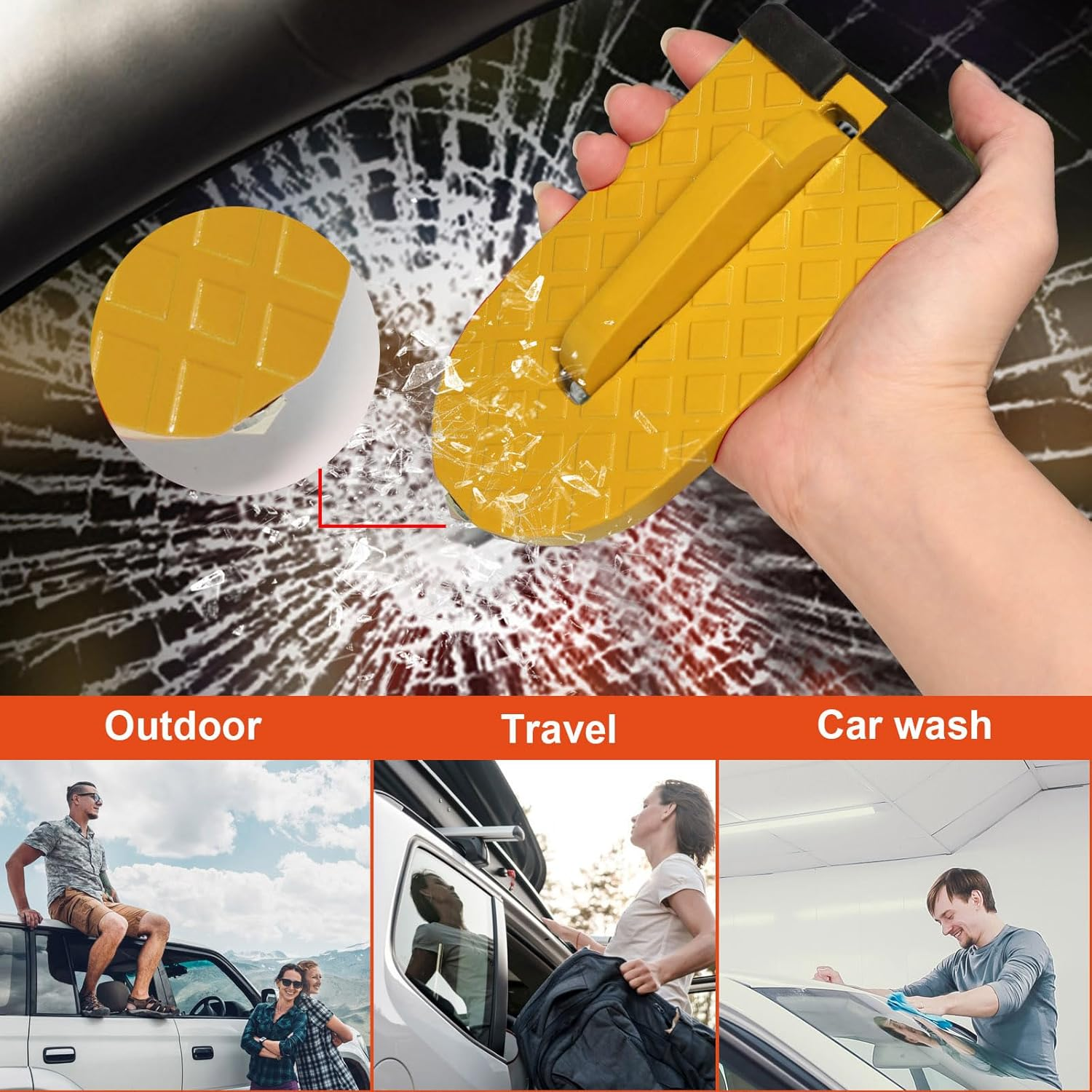 Door Step Car Door Step Foldable Car Door Folding Ladder with Safety Hammer Head Easy on Car Roof and Roof Rack, Universal Door Step Pedal (Orange) image number 2