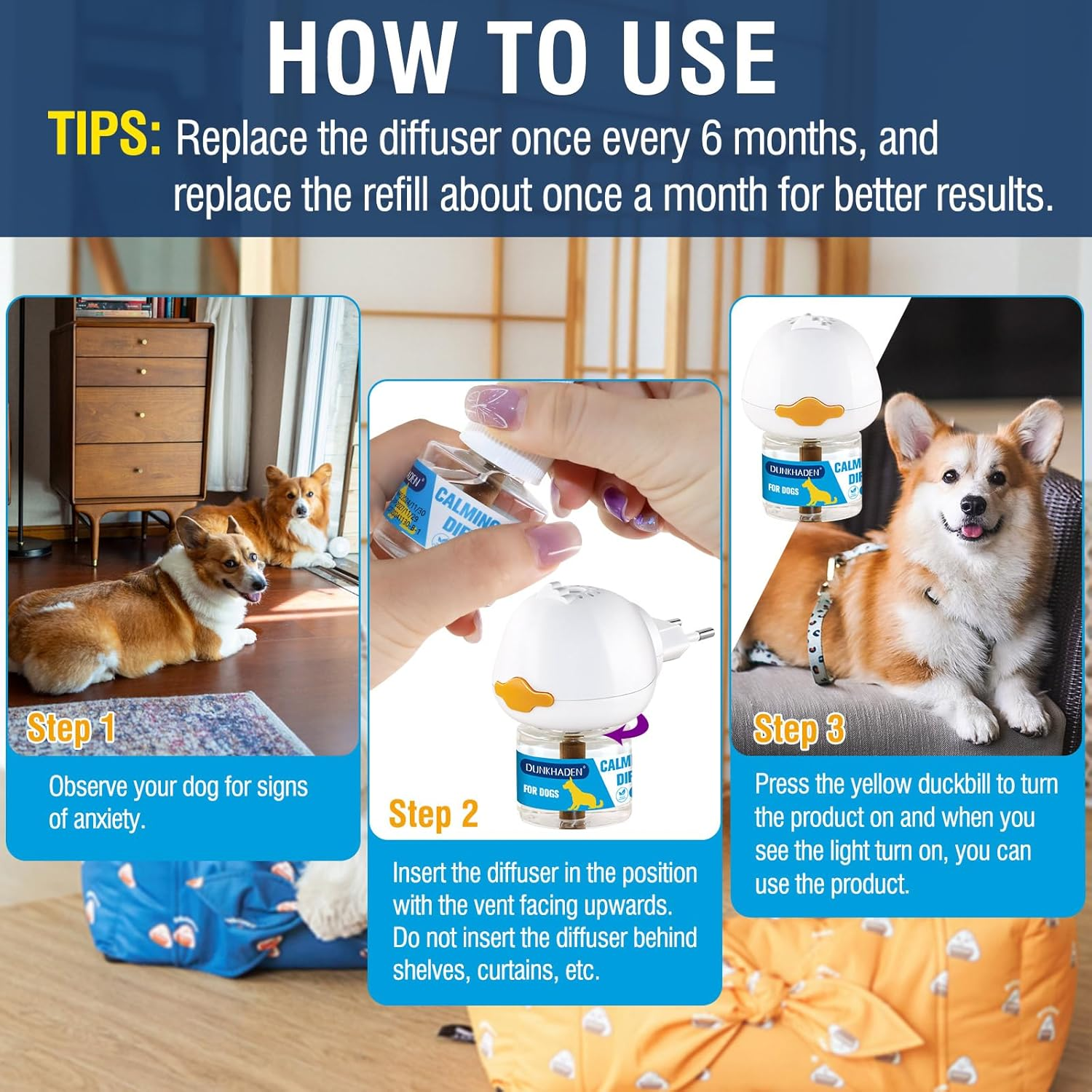 Dog Calming Pheromone Diffuser for Relief Anxiety, Reducing Barking, Attacks and Combating Stress & 3 in 1 Calming Diffuser for Dogs 48ML 2 Refills Fit All Dogs(Tasteless) image number 5