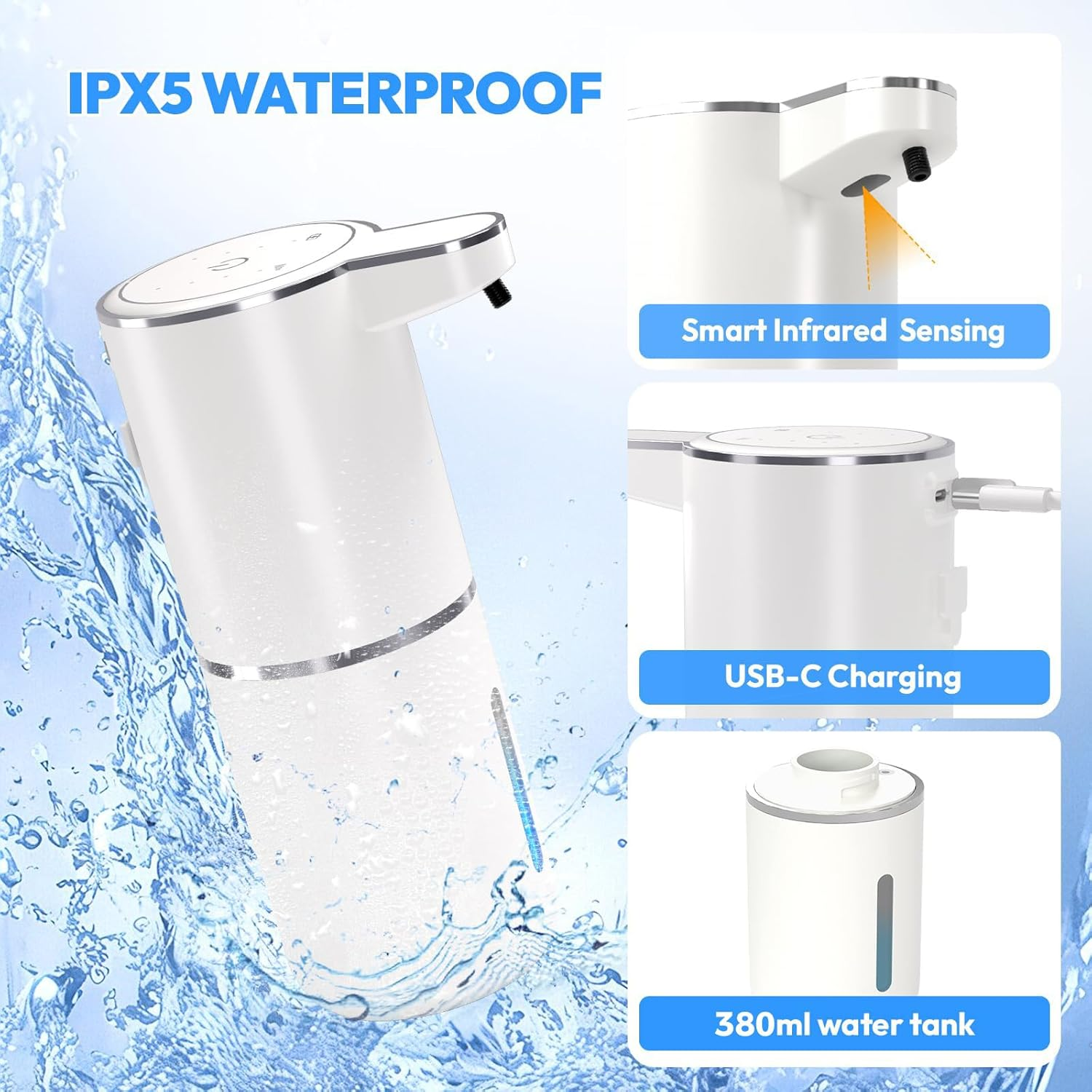 2 Pack Automatic Foaming Soap Dispenser,Touchless Foam Soap Dispenser,13.5Oz Rechargeabled Wall Mounted Smart for Bathroom and Kitchen Dish Soap,Easy for Toddlers image number 2