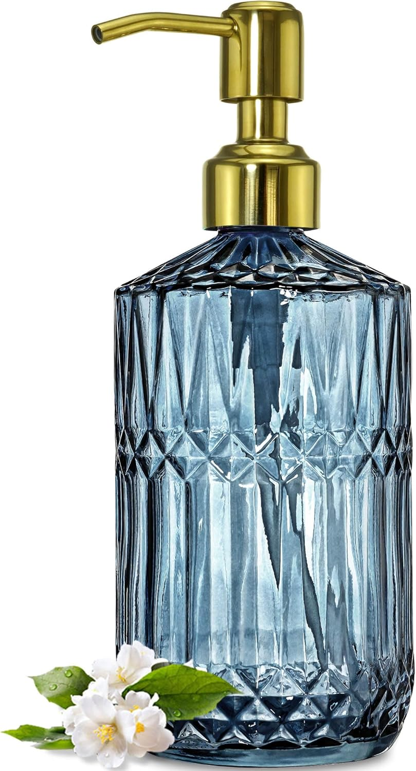 JASAI 18Oz Blue Soap Dispenser with Black Rust Proof Pump, Refillable Bathroom Soap Dispenser with Thick Glass, Kitchen Soap Dispenser for Hand Soap & Dish Soap.(Blue)