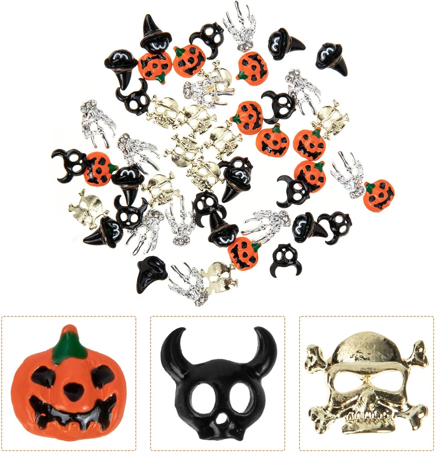 Minkissy 250Pcs Halloween Nail Art Charms DIY Nail Art Charms Halloween Decorations Supplies image number 2