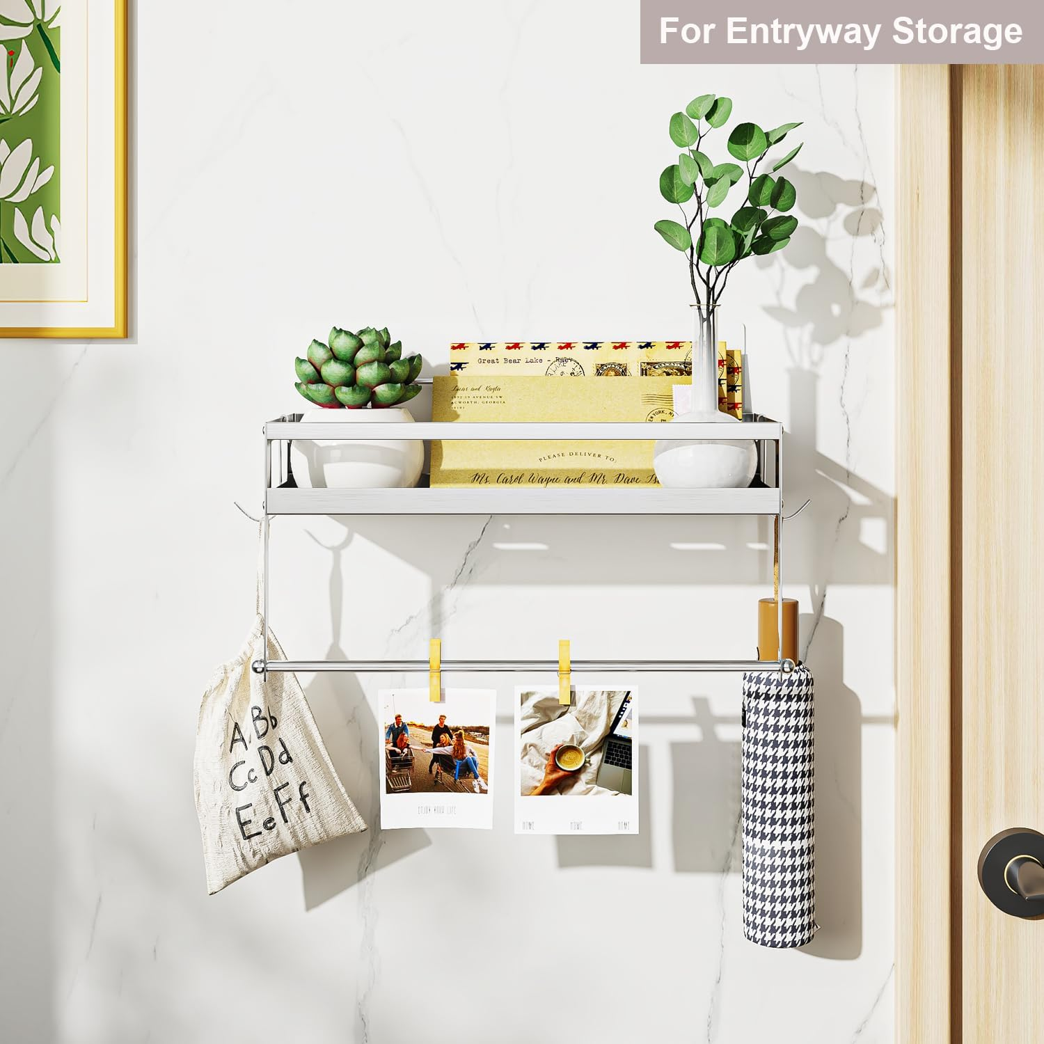 ESOW Paper Towel Holder with Shelf Storage, 2-In-1 Wall Mounted Paper Towel Roll Rack Basket for Kitchen, Balcony & Bathroom, Self-Adhesive or Drilling Installation, SUS304 Brushed Nickel Finish image number 1