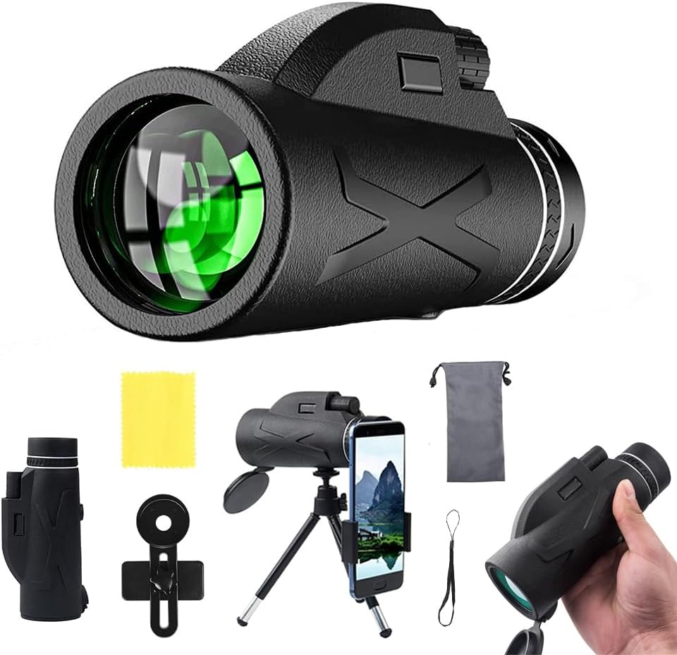 Zoom Monocular 12 X 40 Telescope for Adults - Compact HD Monocular with BAK4 Prism FMC Lens - High Performance Telescope with Phone Holder Tripod for Bird Watching Travel Hunting Hiking