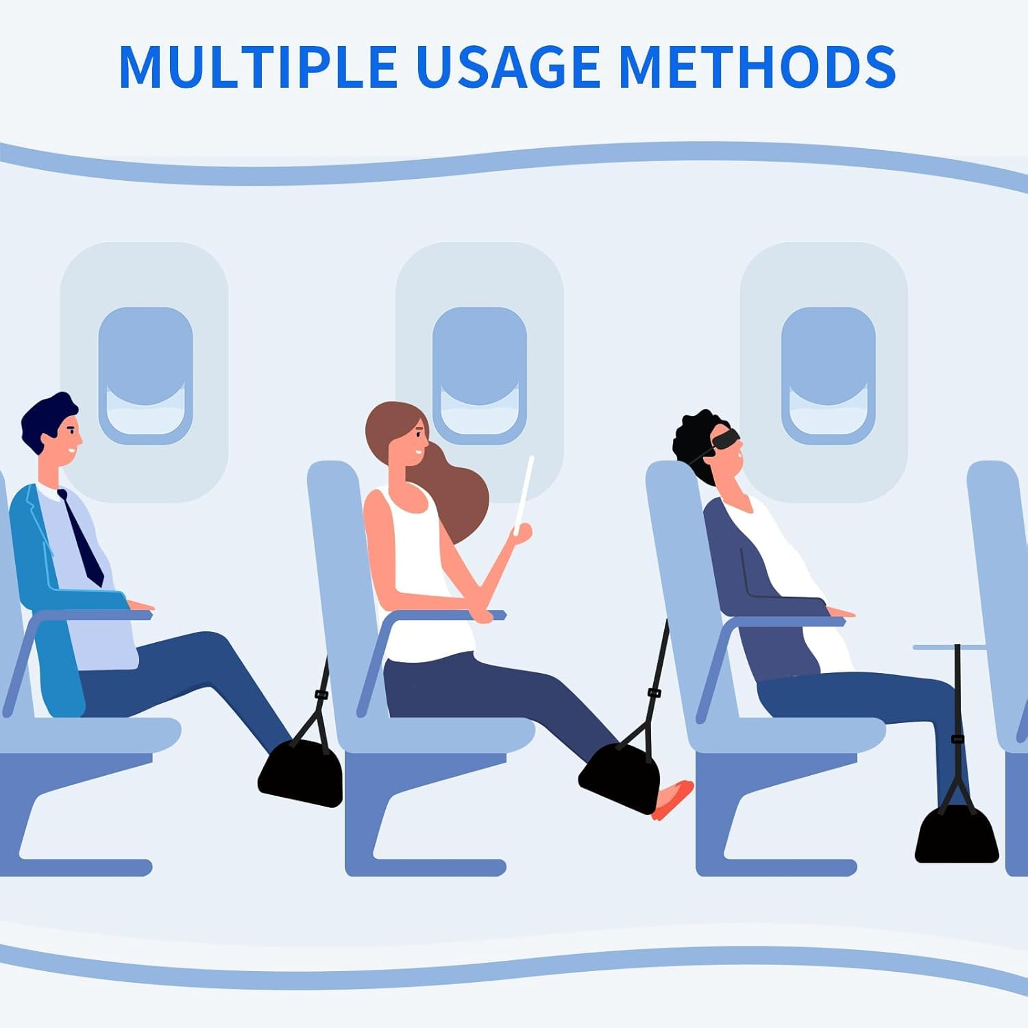 Airplane Foot Hammock (Memory Foam) - Perfect Airplane Footrest to Relax Your Feet | Foot Hammock for Travel & Desk Use, Travel Essentials with Eye Mask and Earplugs image number 2